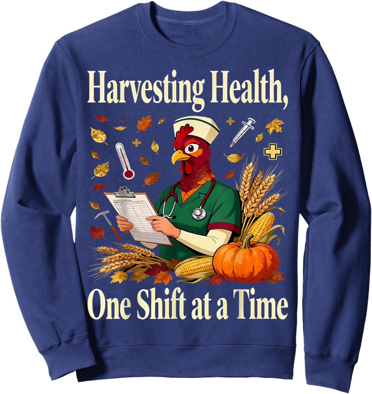 Fall ER Turkey Nursing Harvesting Health Nurse Thanksgiving Sweatshirt - Sweatshirt | Navy