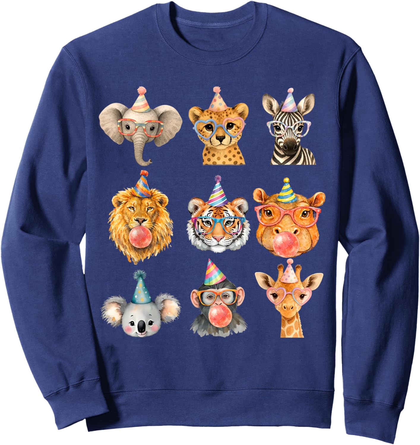 Cute Party Animals Birthday Wildlife Zoo Boys Girls Kids Sweatshirt - Sweatshirt | Navy