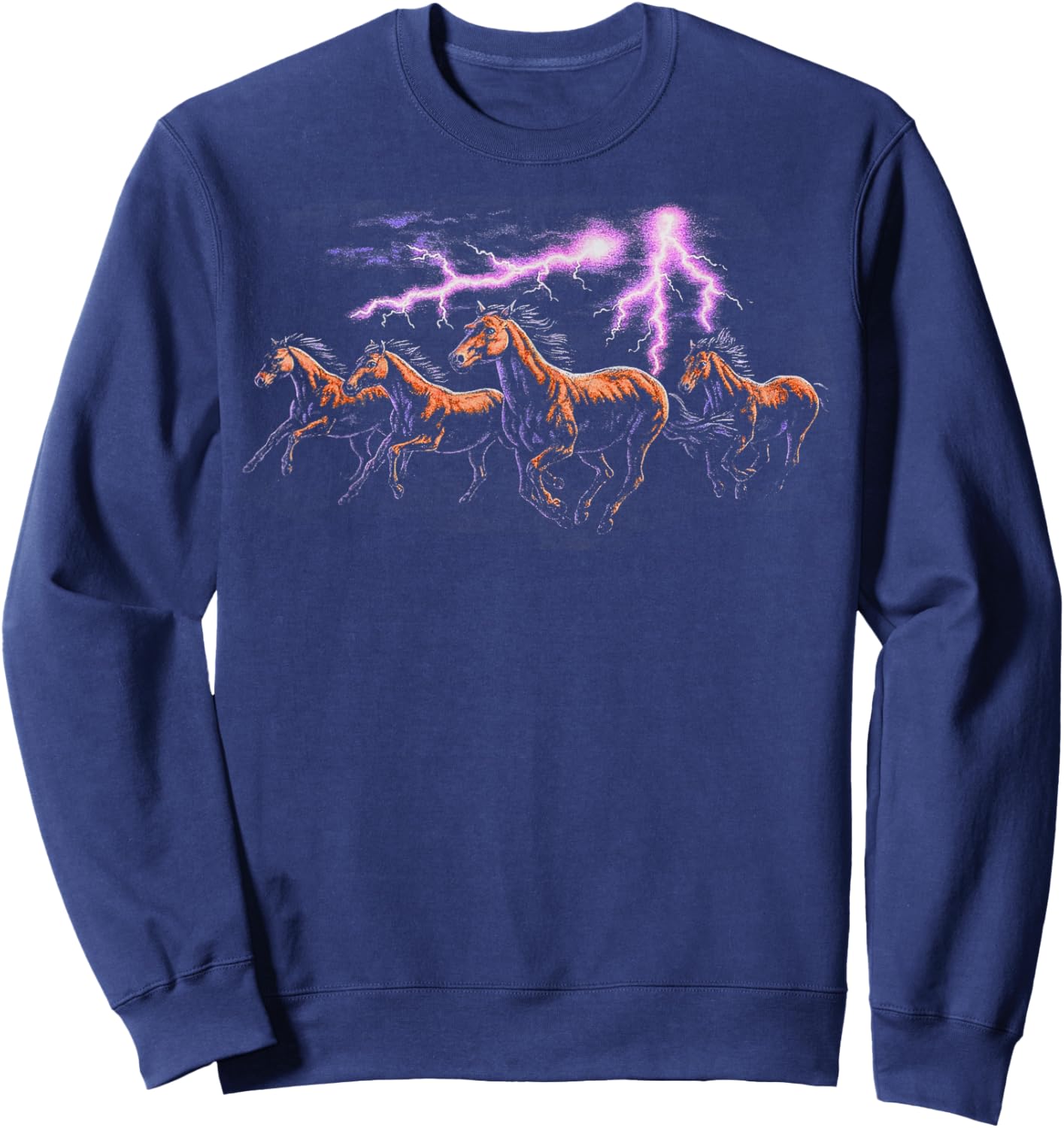 Vintage Lightning Horses 90s Nature Wild West Aesthetic Sweatshirt - Sweatshirt | Navy
