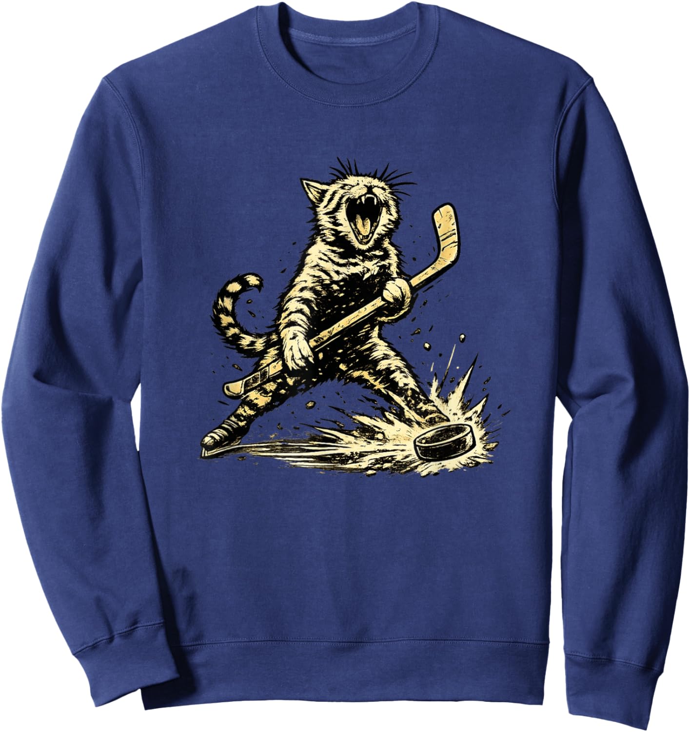 Cat Playing Ice Hockey Graphic Love Hockey Sports Cats Sweatshirt - Sweatshirt | Navy