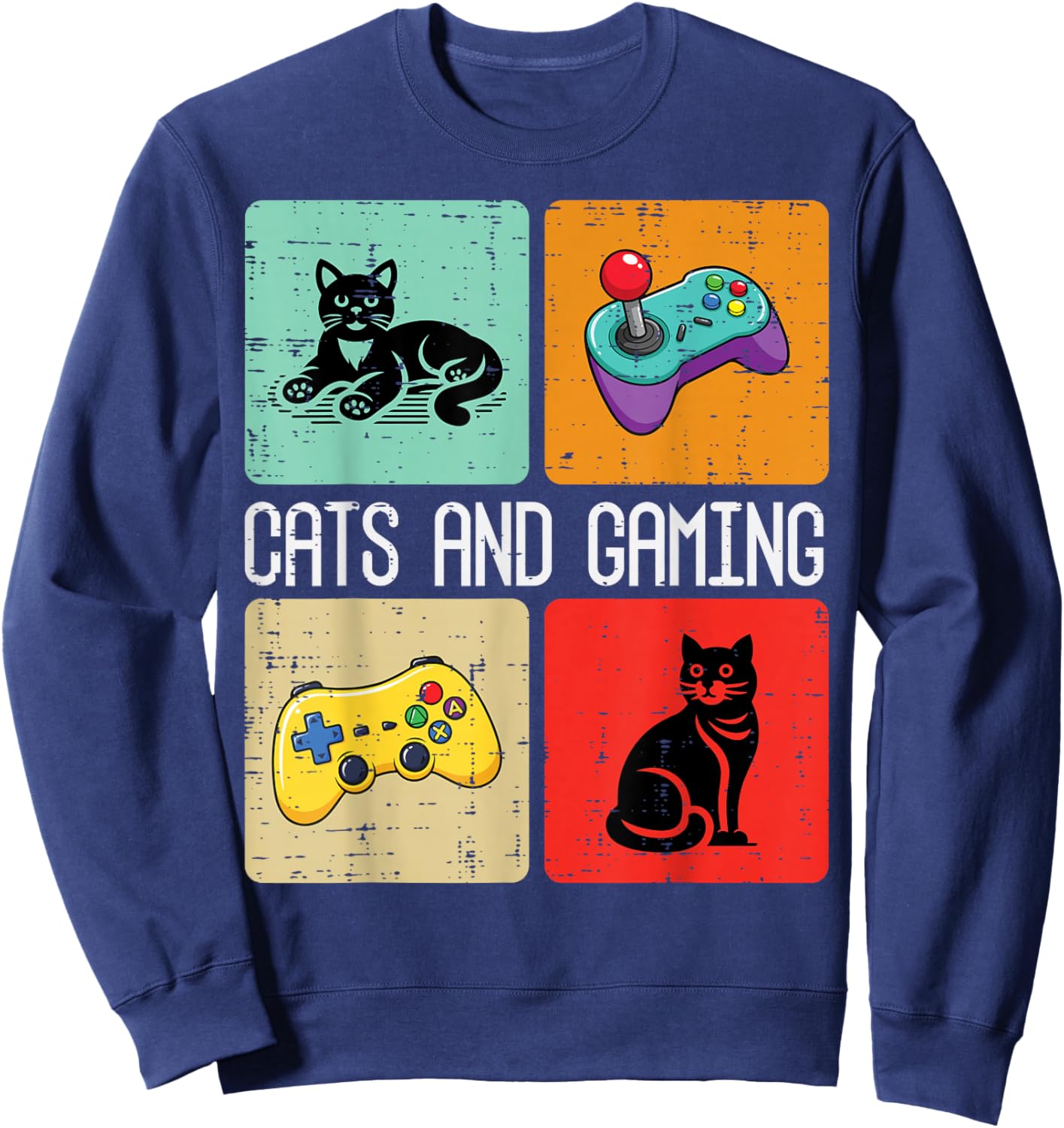Cats and Gaming Retro Video Gamer Player Men Boys Kids Women Sweatshirt - Sweatshirt | Navy