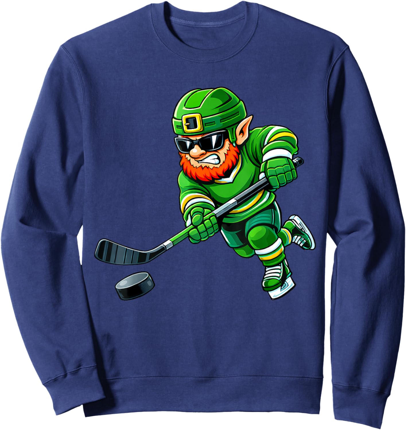 Ice Hockey St Patricks Day Boys Kids Sport Green Leprechaun Sweatshirt - Sweatshirt | Navy