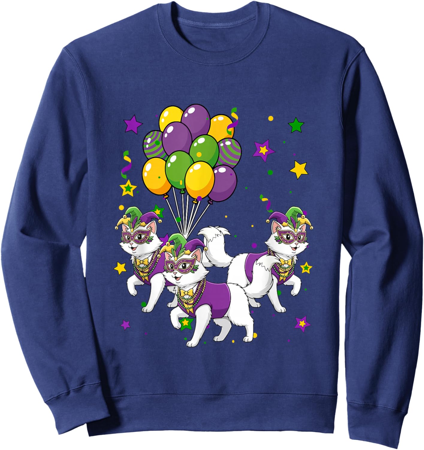 Three Cute Cats Masked Jester Hat Mardi Gras Parades Sweatshirt - Sweatshirt | Navy