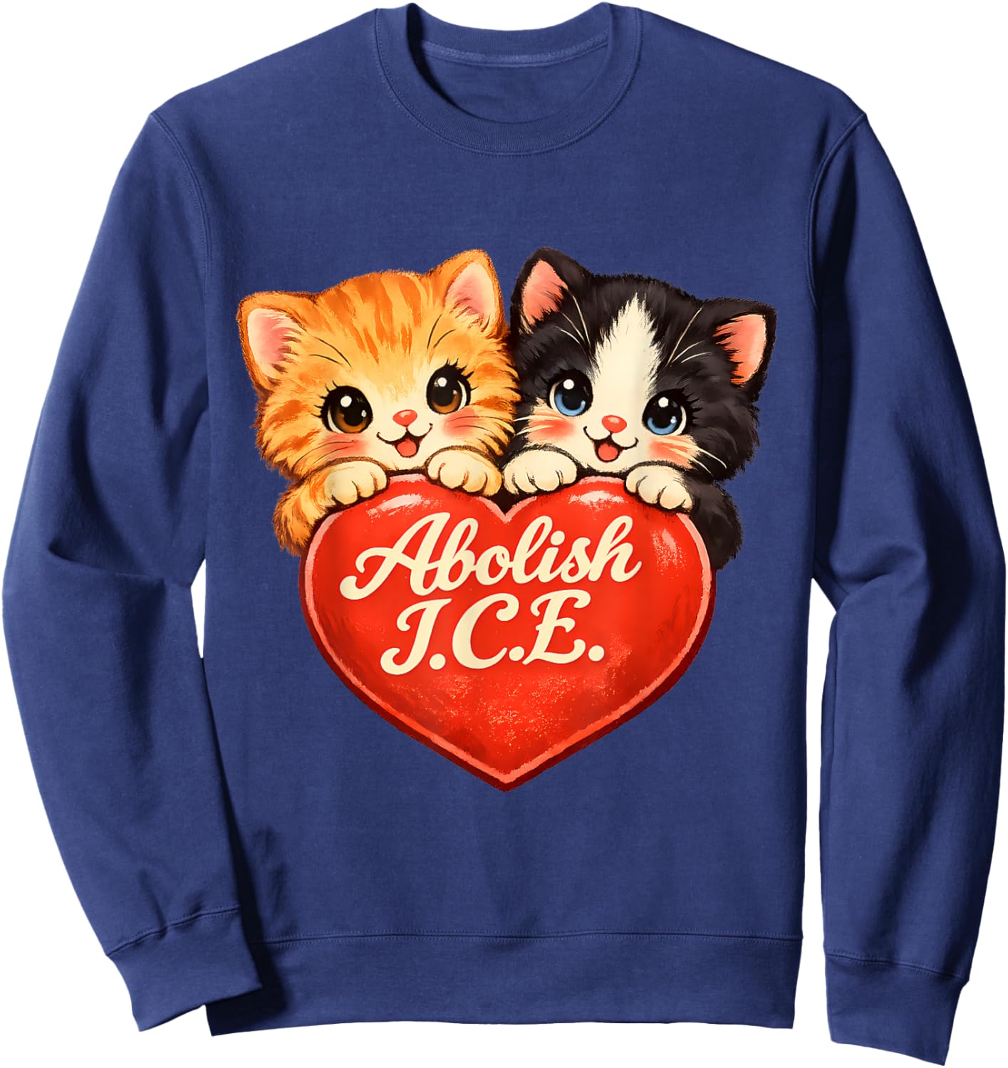 Abolish ICE Cat Valentines Day Sweatshirt - Sweatshirt | Navy