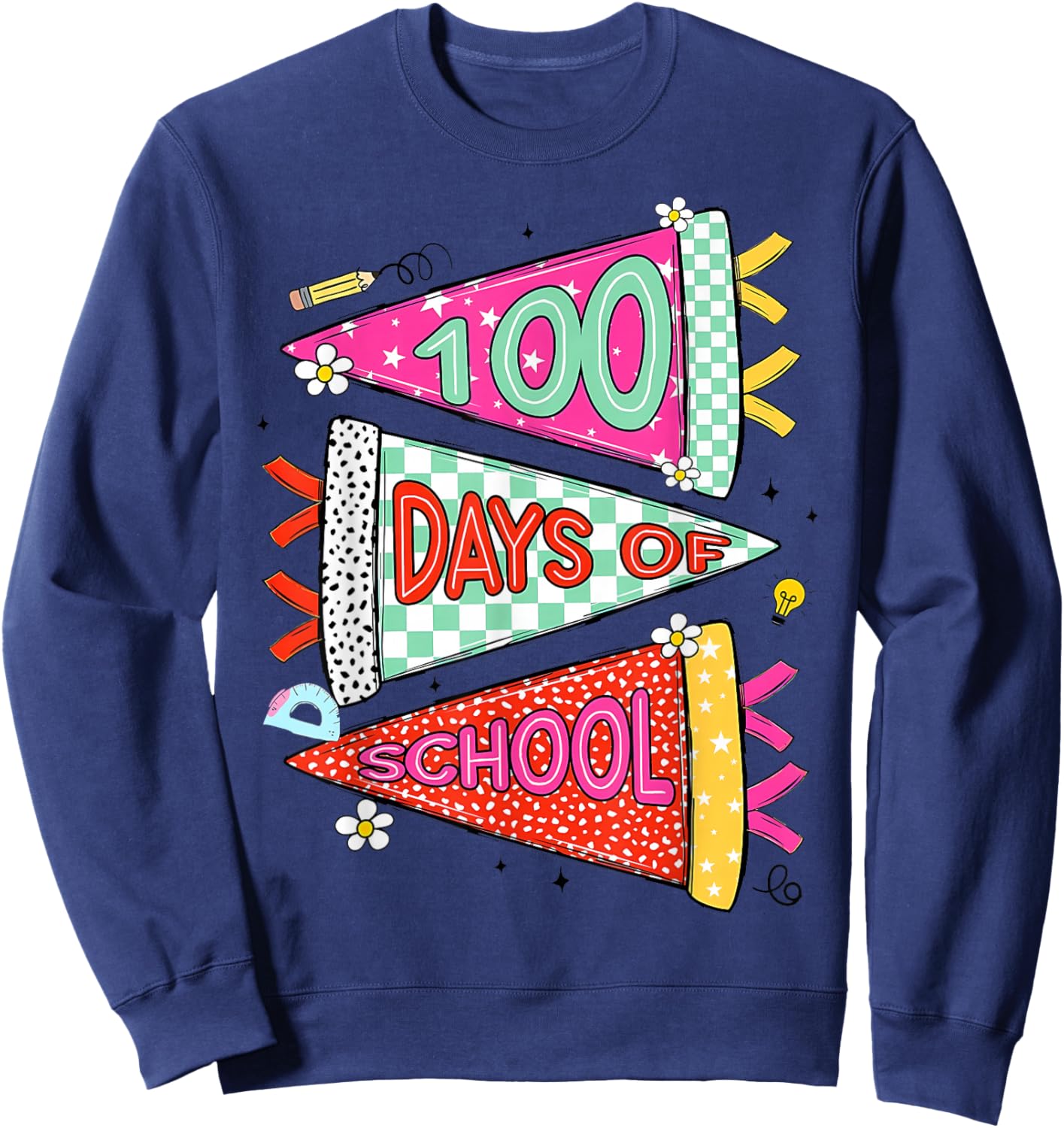 Happy 100 Days of School 100th Days Gift Teacher Girl Boy Sweatshirt - Sweatshirt | Navy