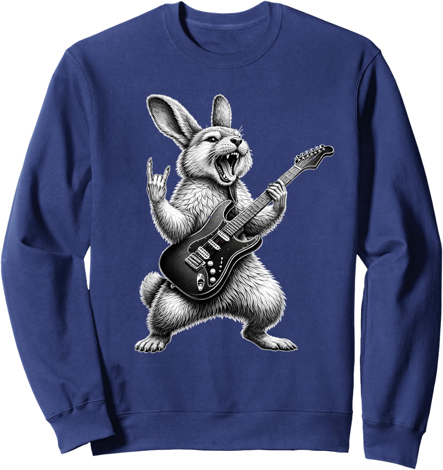 Bunny Playing Guitar Rock Star Bunny Lover Easter Sweatshirt - Sweatshirt | Navy