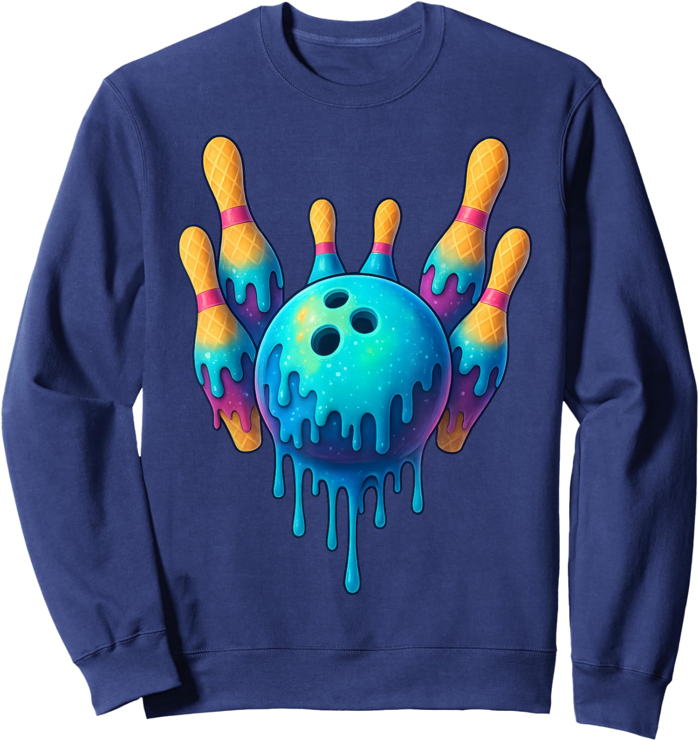 Funny Bowling Pins Bowler Ice Cream Drip Men Women Boys Kids Sweatshirt - Sweatshirt | Navy