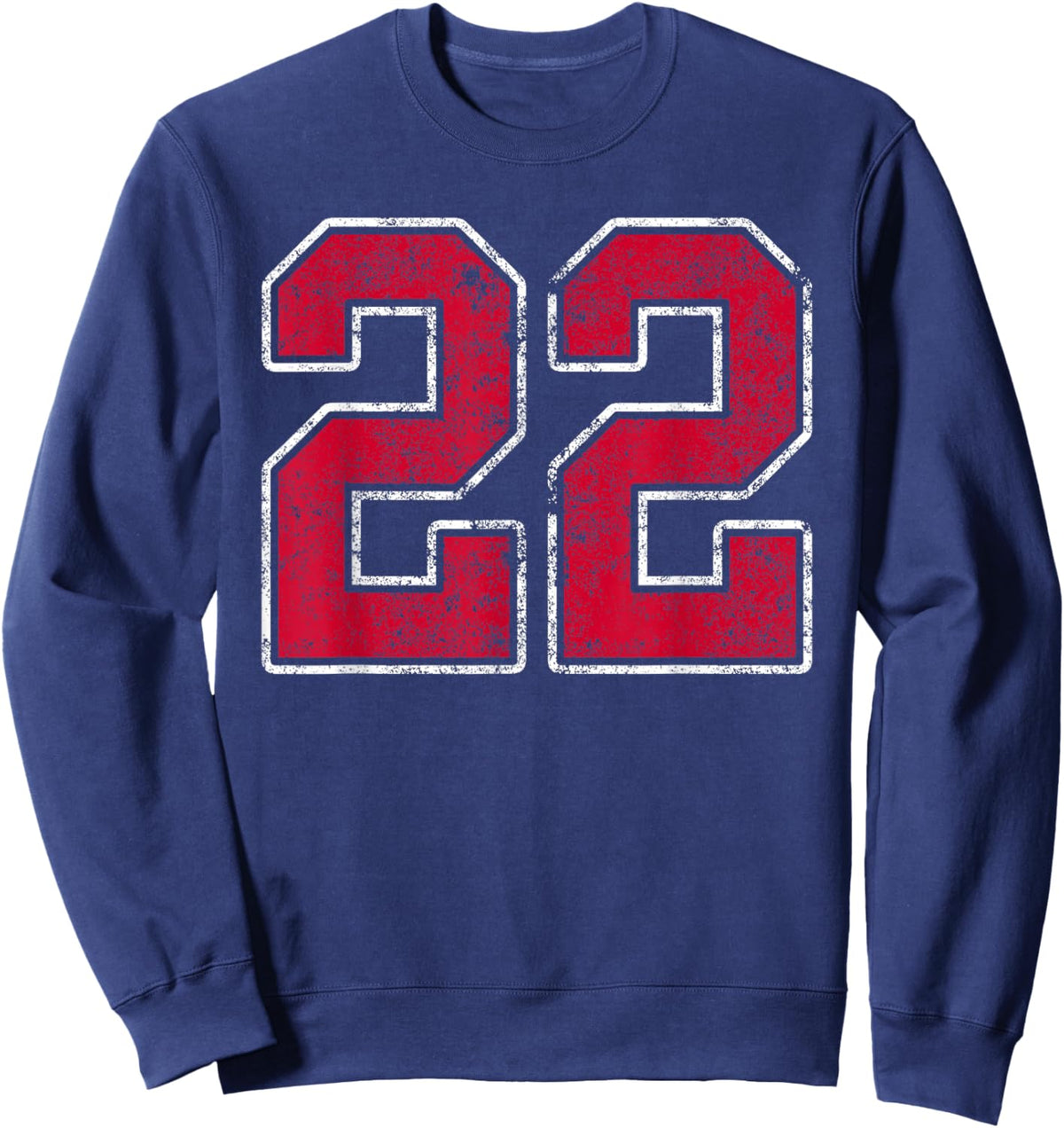 Grunge Red White Number 22 Jersey Player Uniform #22 Sweatshirt - Sweatshirt | Navy