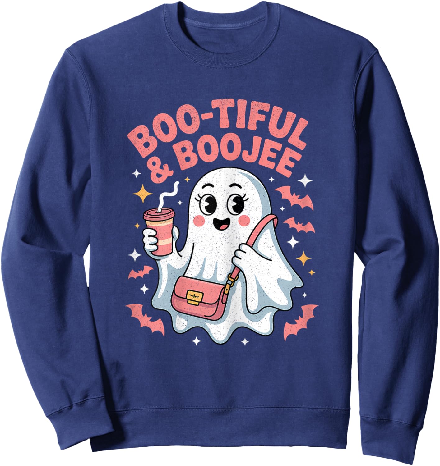 Funny Cute Boo Spooky Season Vintage Halloween Women Sweatshirt - Sweatshirt | Navy