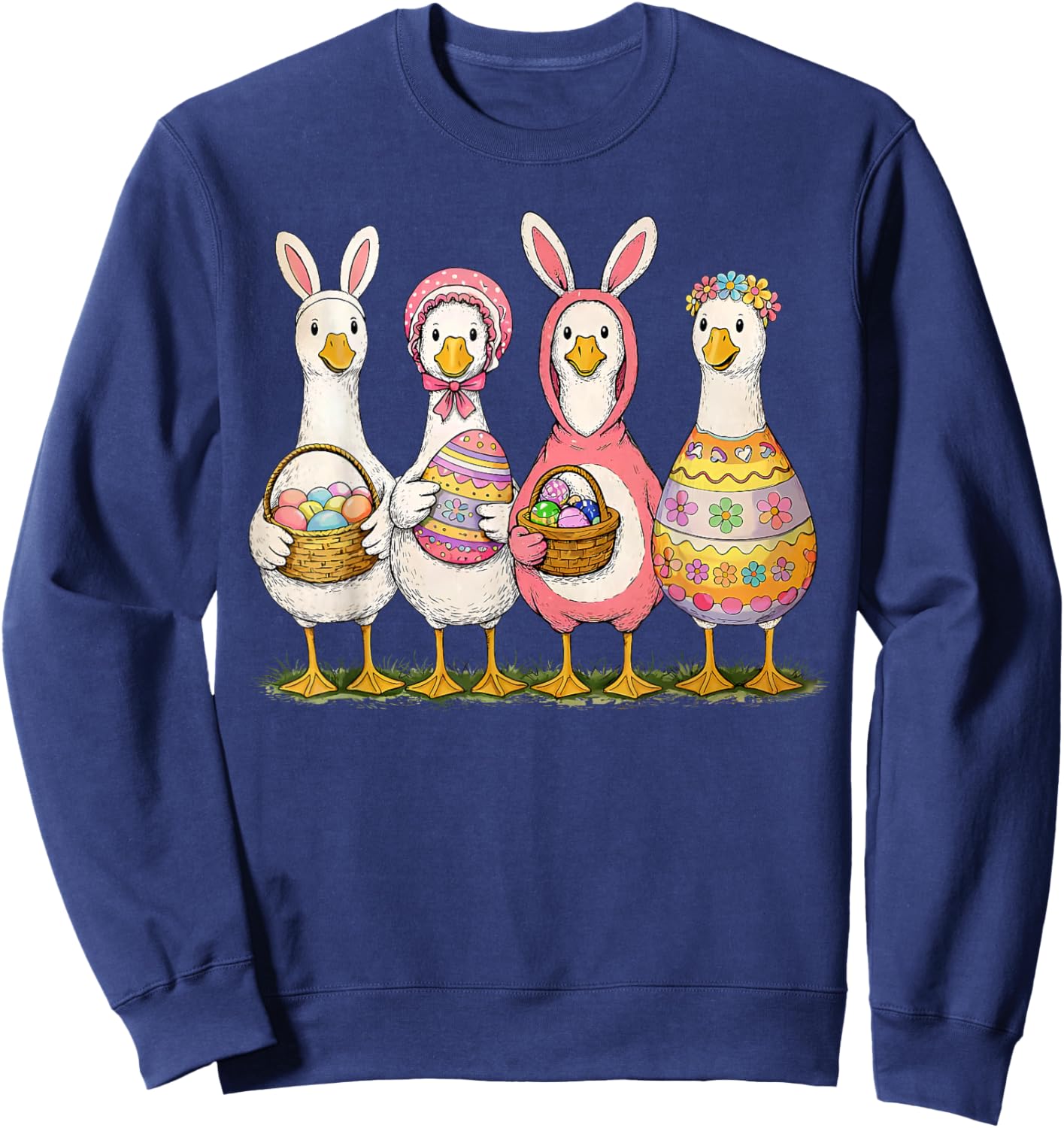 Funny Silly Goose Bunny Rabbit Eggs Happy Easter Trendy Sweatshirt - Sweatshirt | Navy
