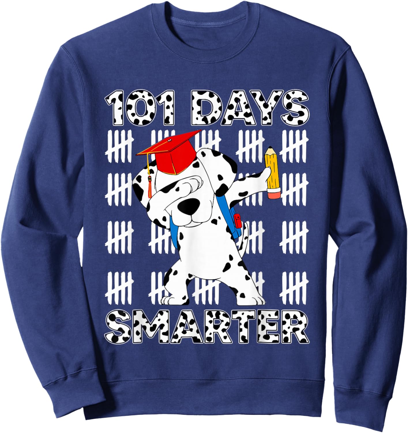 100 Days School Dabbing Dalmatian Dog Teachers Kids Teen Sweatshirt - Sweatshirt | Navy