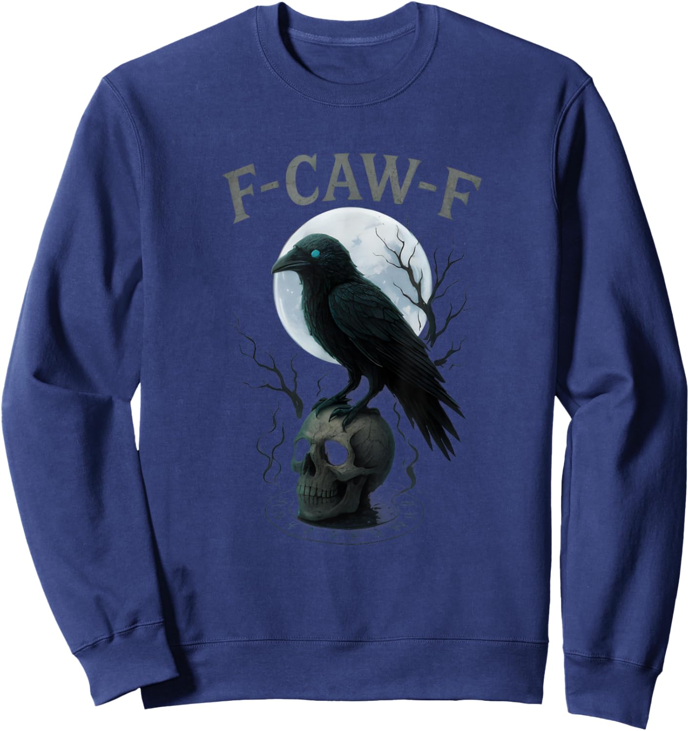 Gothic Black Crow F-Caw-F Raven Skull Moon Halloween Sweatshirt - Sweatshirt | Navy
