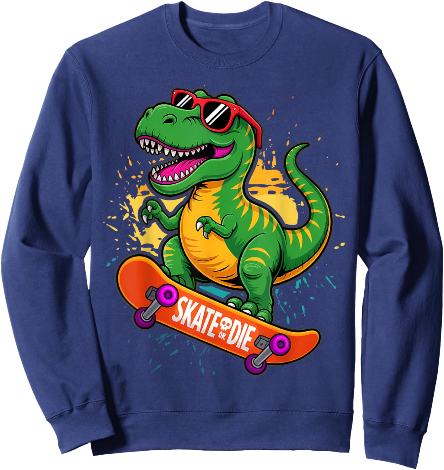 Funny Dino Skateboard Skater Dinosaur Teen Boy Toddler Sweatshirt - Sweatshirt | Navy