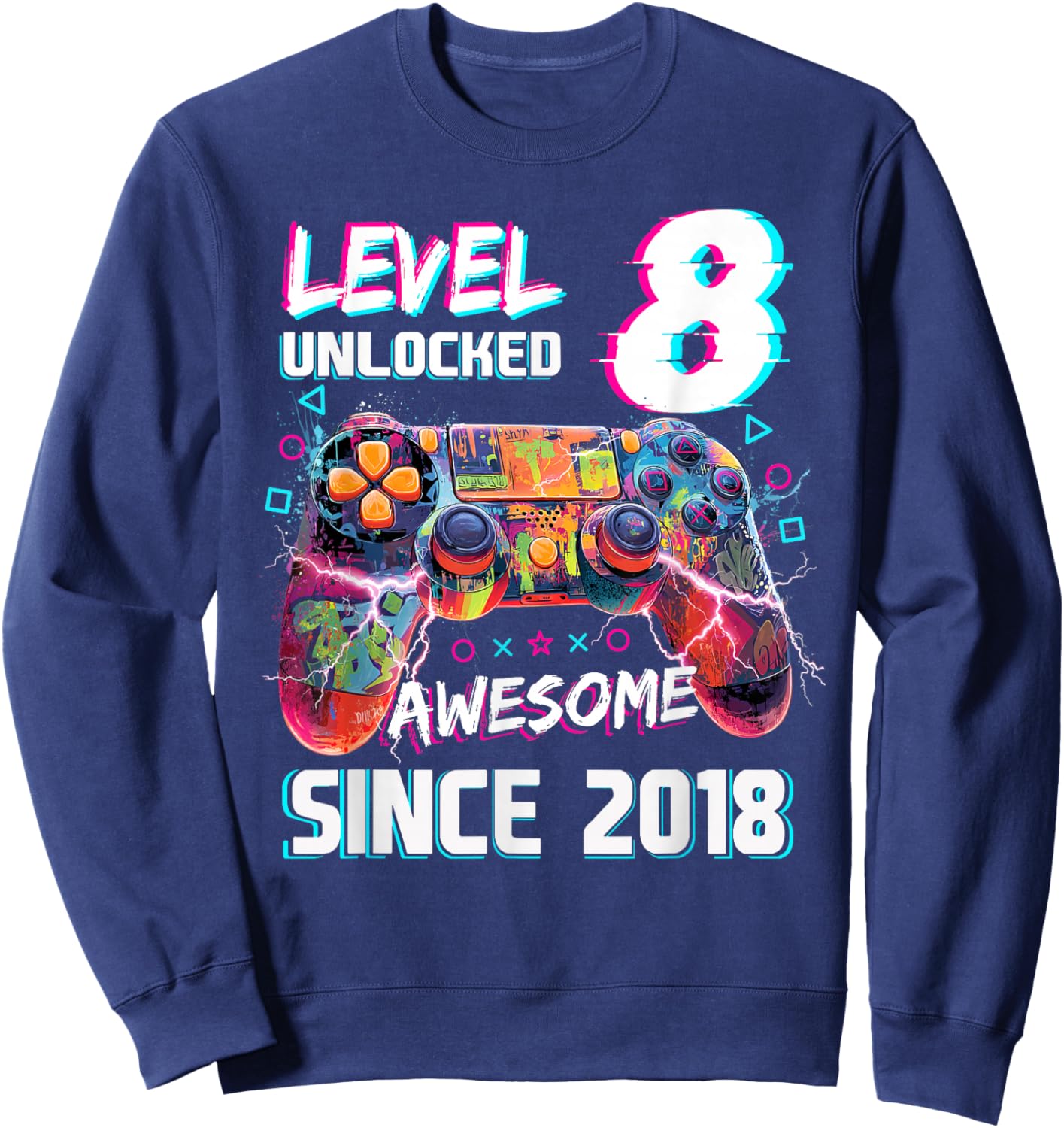 Level 8 Unlocked Video Gamer 8th Birthday Video Gamer Boys Sweatshirt - Sweatshirt | Navy