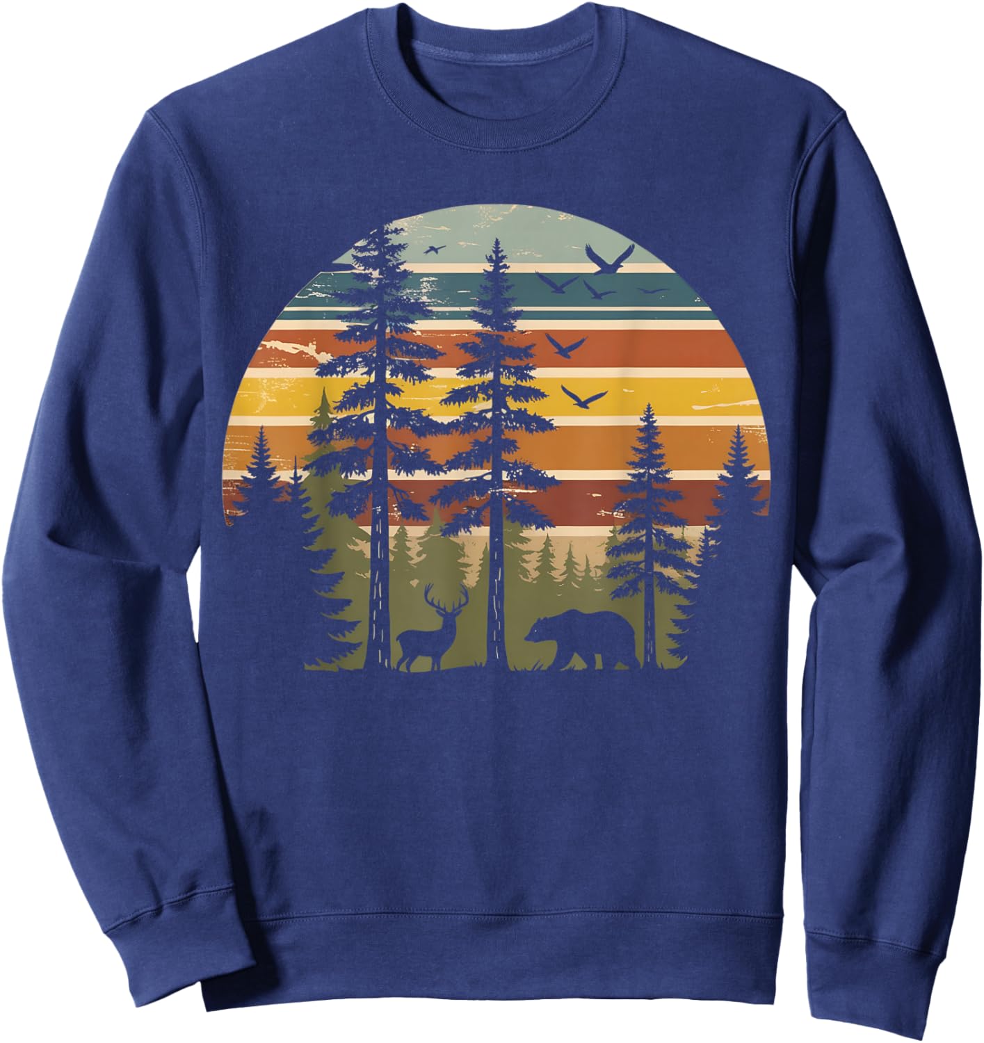 Retro Trees Wildlife Outdoors Nature Vintage Forest Sweatshirt - Sweatshirt | Navy