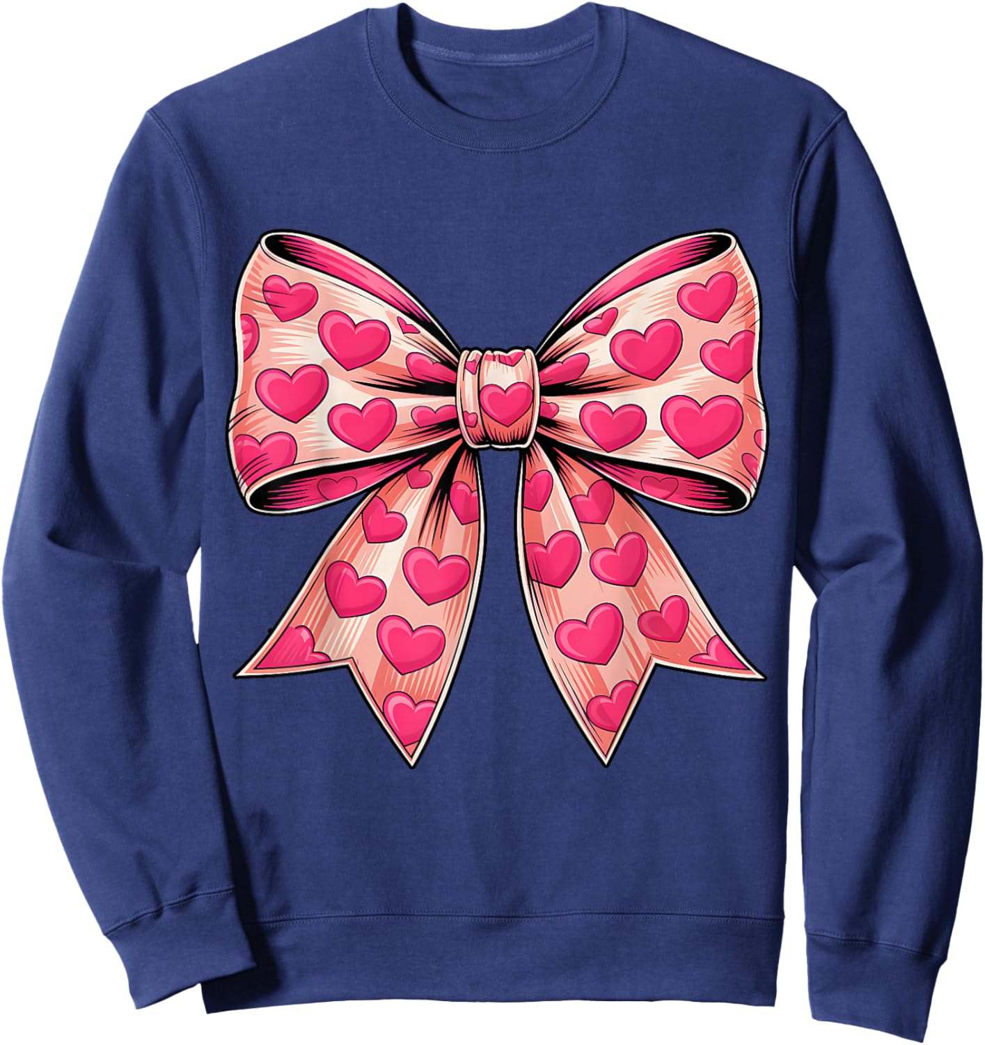 Pink Boquette Bow Happy Valentine Girls Kids Sweatshirt - Sweatshirt | Navy