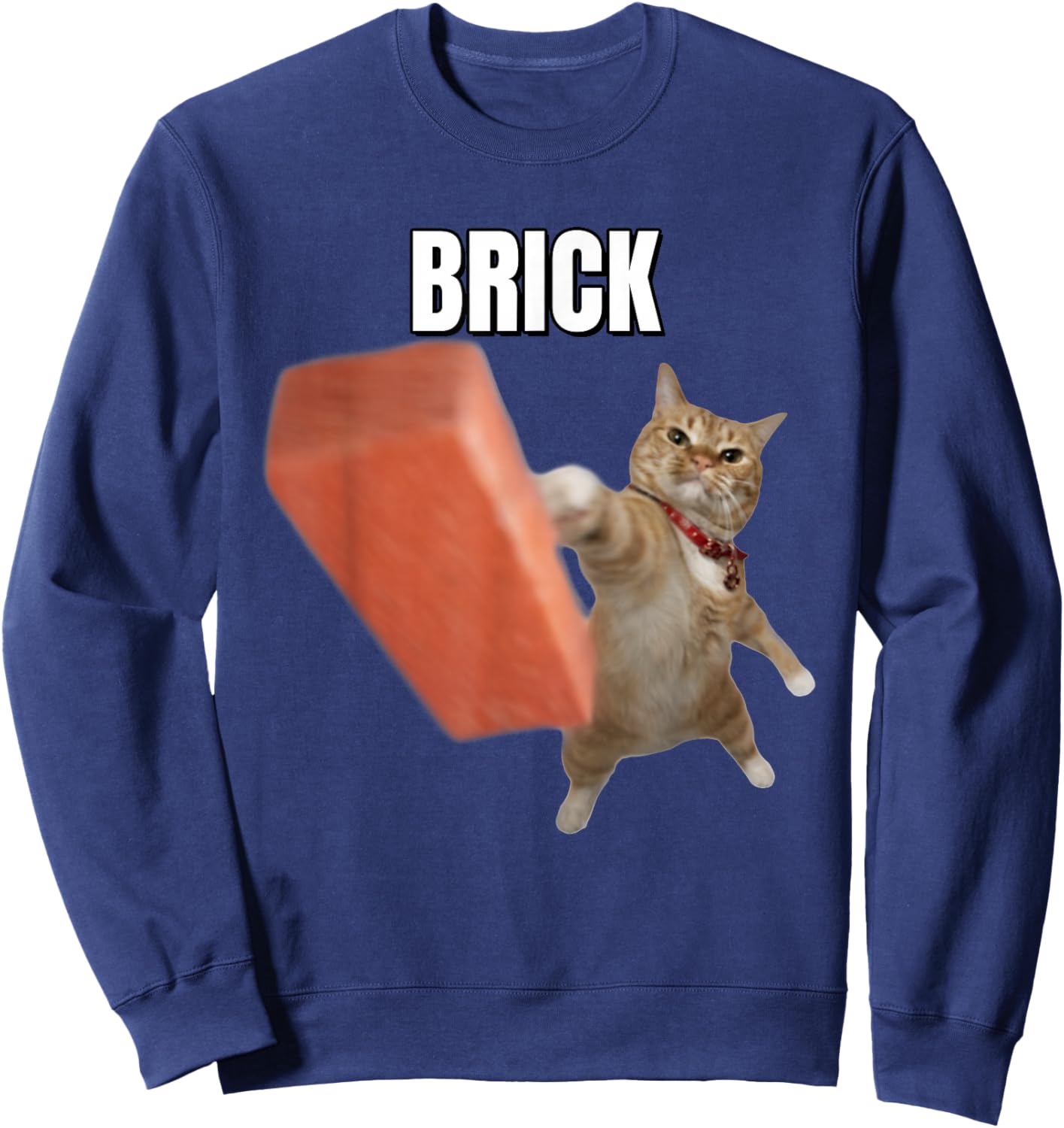 Funny Cat Throwing Brick Cats Meme Brainrot Humor Sweatshirt - Sweatshirt | Navy
