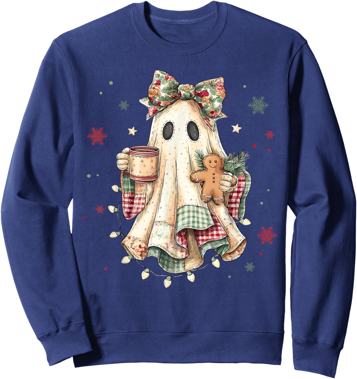 Funny Ghost Gingerbread Merry Christmas Xmas Lights Holiday Sweatshirt - Sweatshirt | Navy