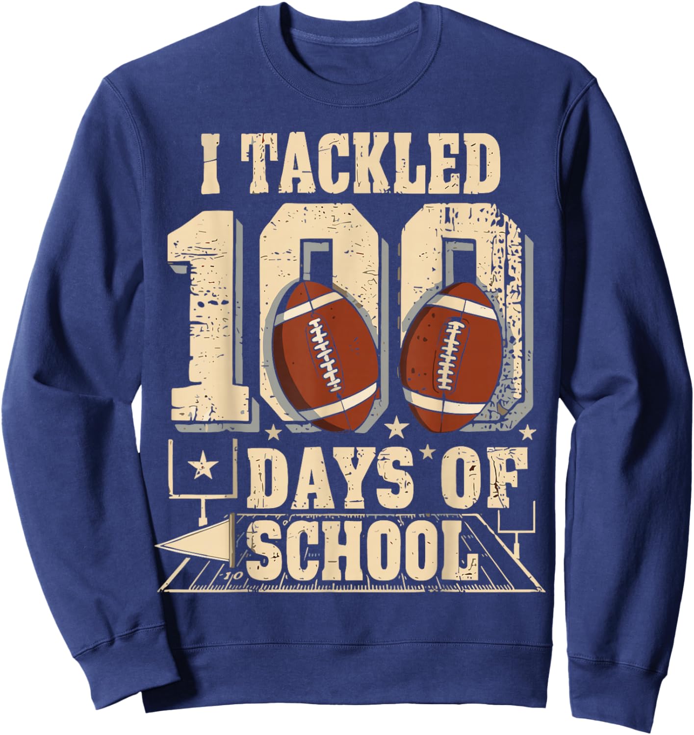 100 Days of School Boys 100th Funny Football Sweatshirt - Sweatshirt | Navy