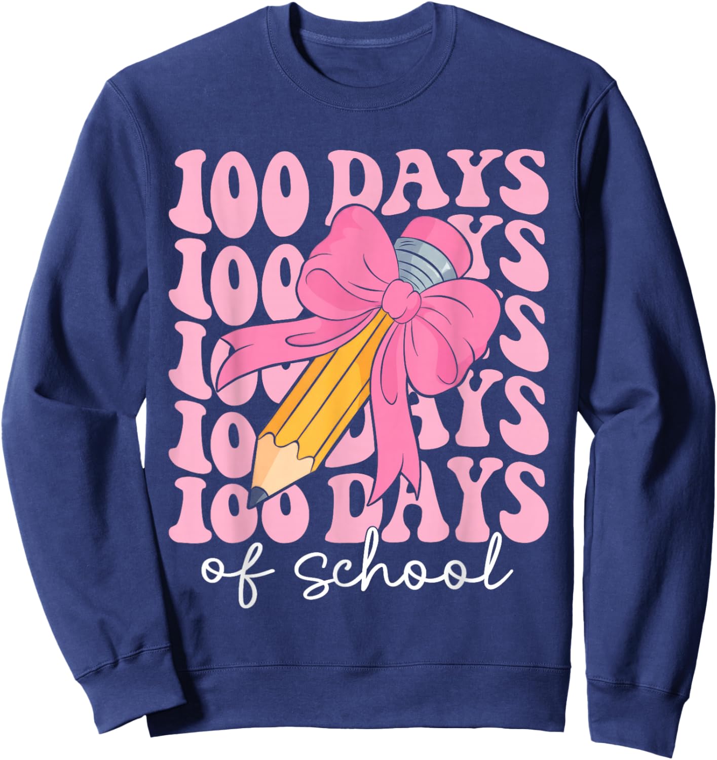 Coquette Bow 100 Days of School Teacher 100th Day of School Sweatshirt - Sweatshirt | Navy