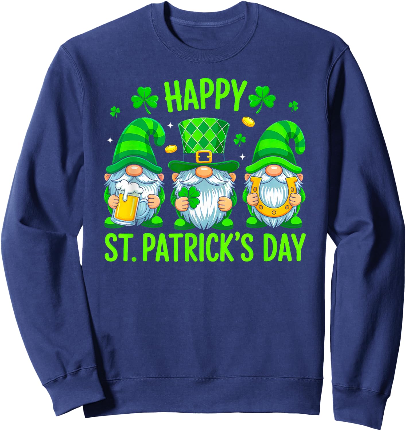 Irish Gnomes Lucky Shamrock Gnome Happy St Patricks Day Sweatshirt - Sweatshirt | Navy