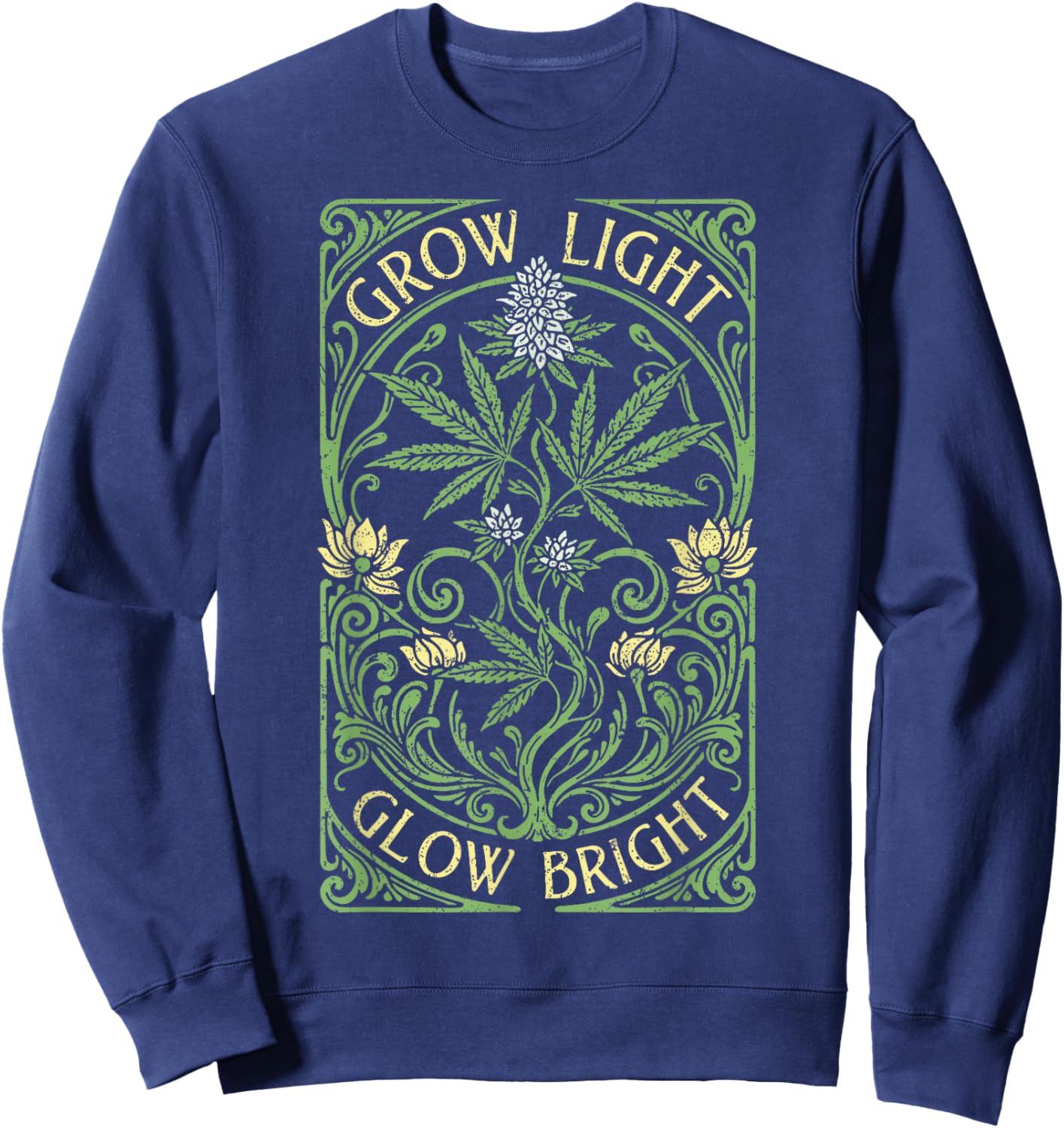 Boho Weed Grow Light Glow Bright Vintage Marijuana Stoner Sweatshirt - Sweatshirt | Navy