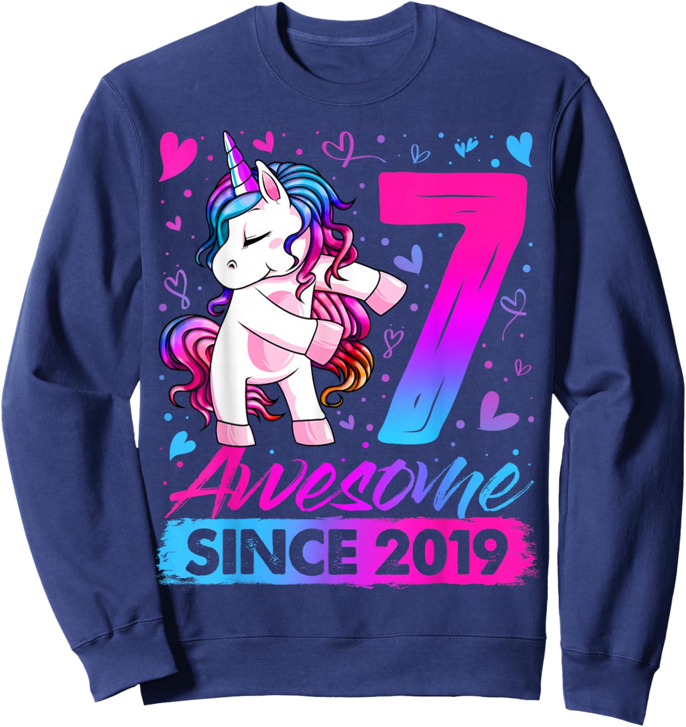 7th Birthday Shirt Girl 7 Year Old Gifts 7 Birthday Girl Sweatshirt - Sweatshirt | Navy