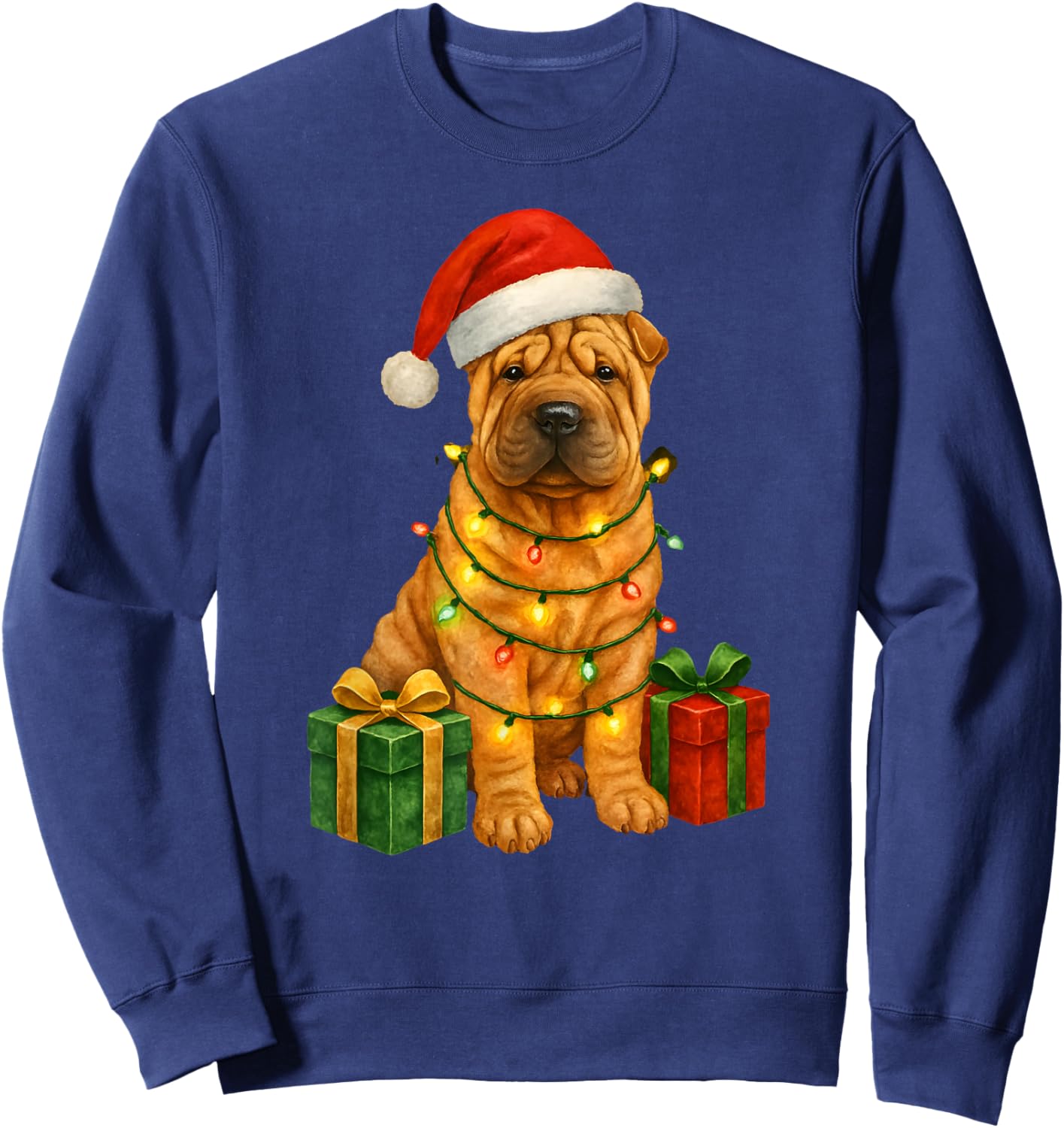 Christmas Shar Pei Dog Cute Funny Santa Hat Sweatshirt - Sweatshirt | Navy