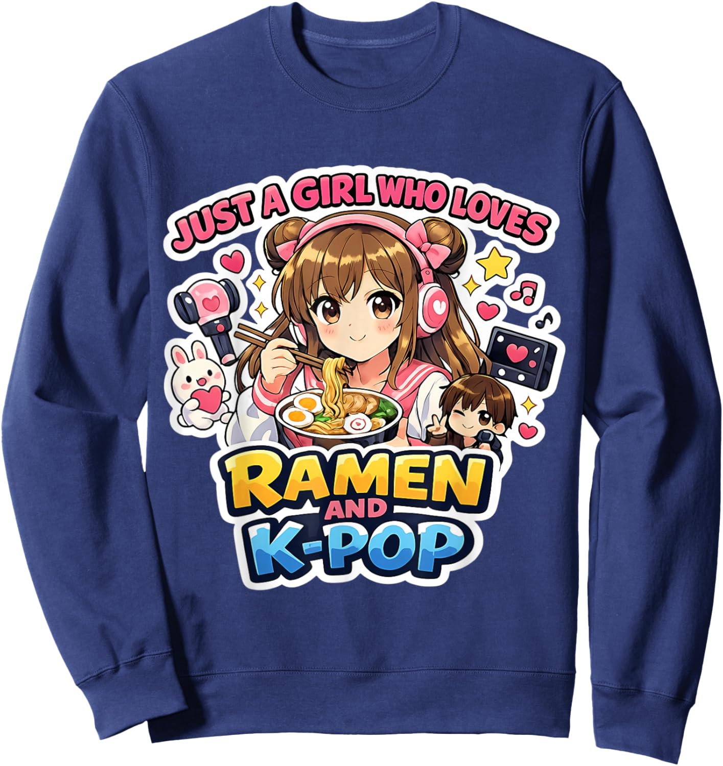 Just A Girl Who Loves Anime and K-Pop Korean Music Lover Art Sweatshirt - Sweatshirt | Navy