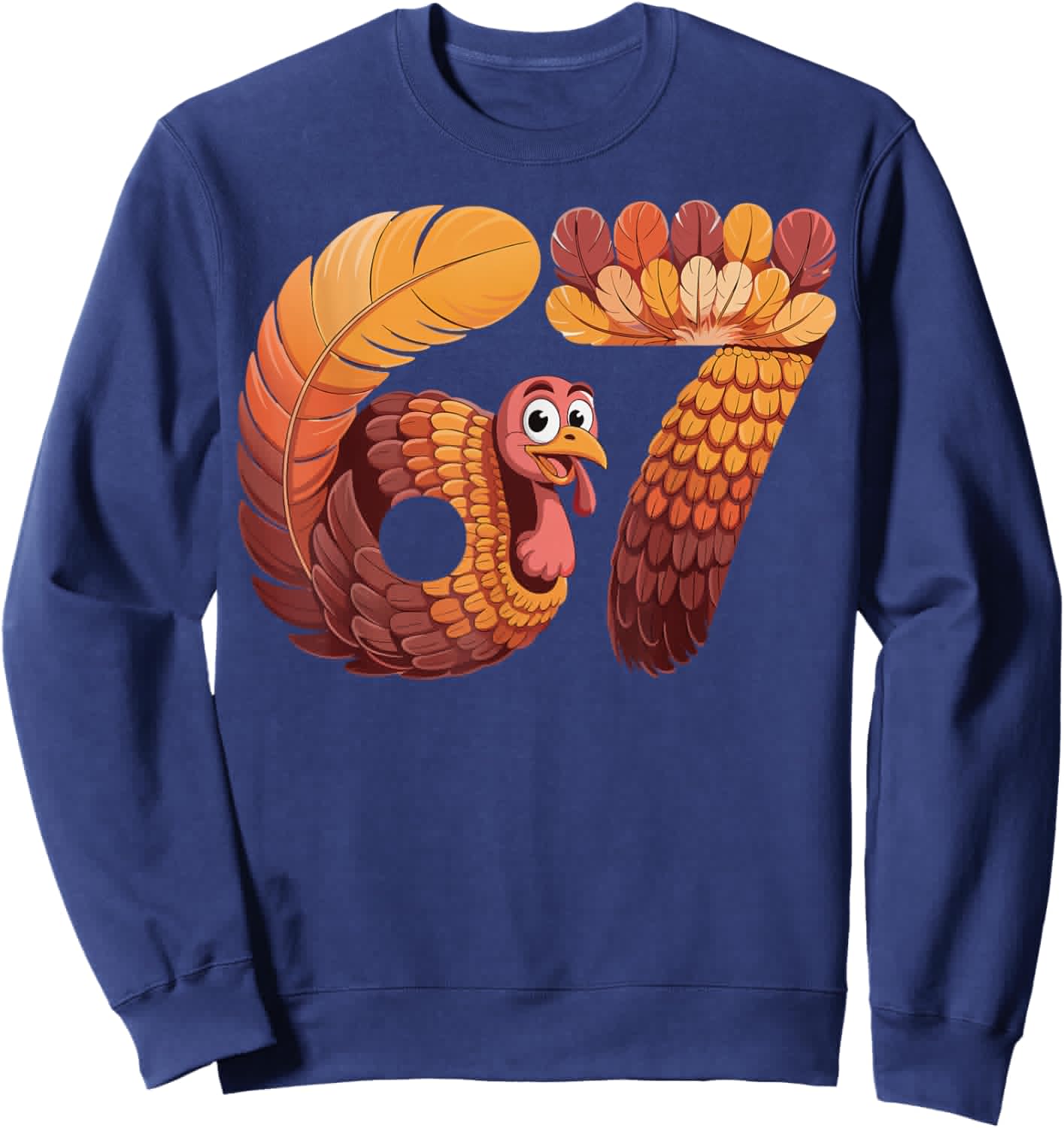 Kids Meme Six Seven 6-7 Thanksgiving 67 Turkey Sweatshirt - Sweatshirt | Navy