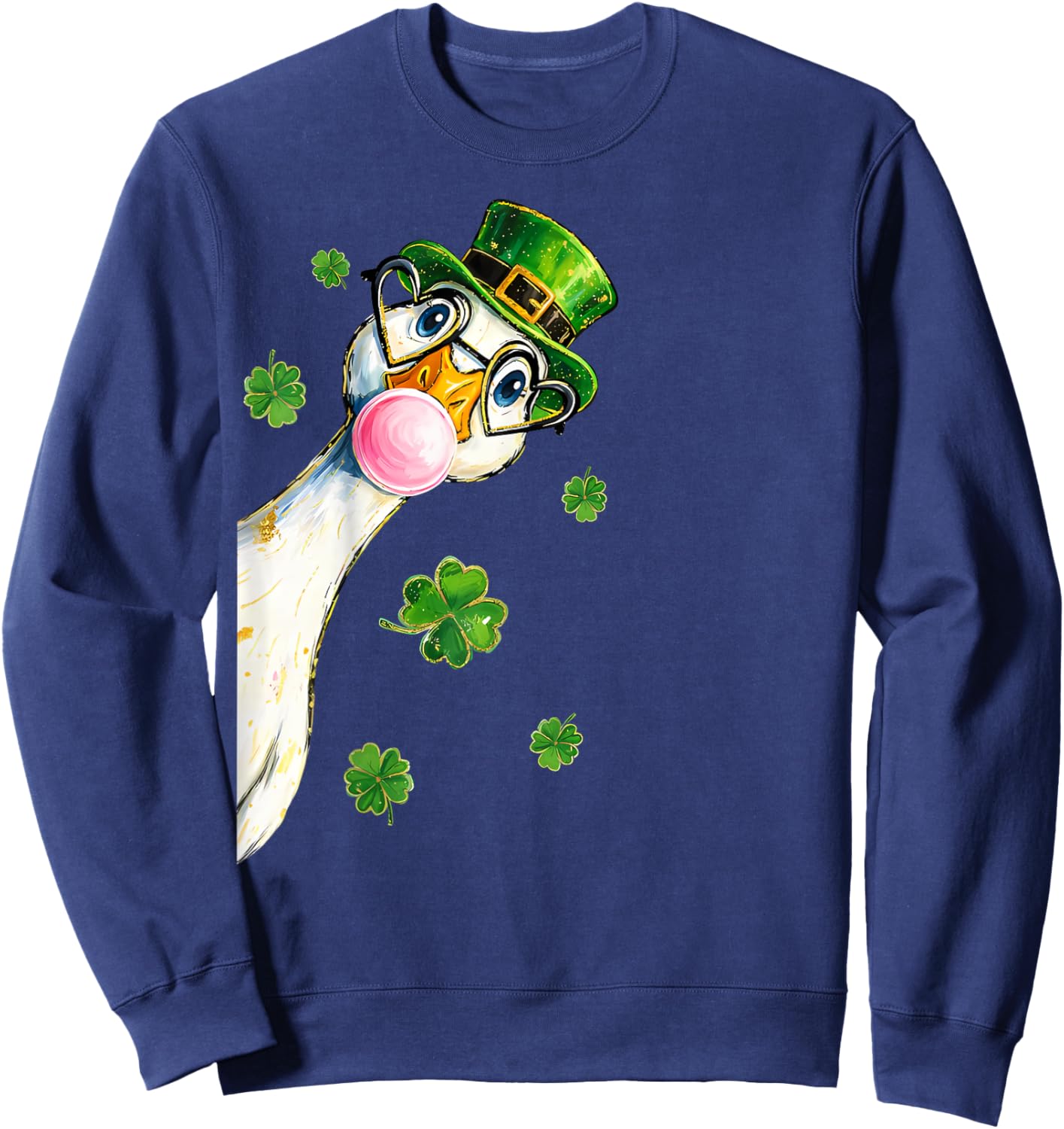 St Patrick’s Day Goose Leprechaun Bubblegum Shamrock Goose Sweatshirt - Sweatshirt | Navy