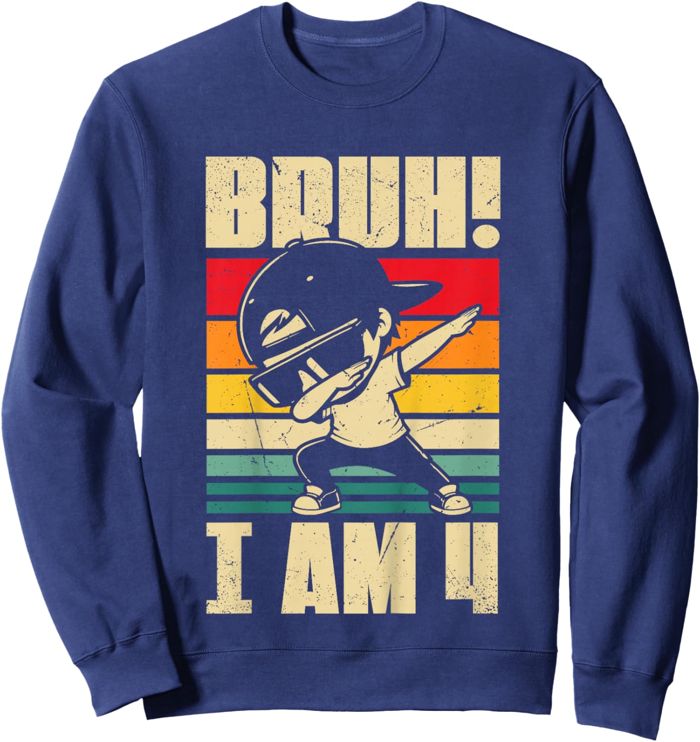 Bruh I Am 4 Year Old Dabbing Boy 4th Birthday Decorations Sweatshirt - Sweatshirt | Navy