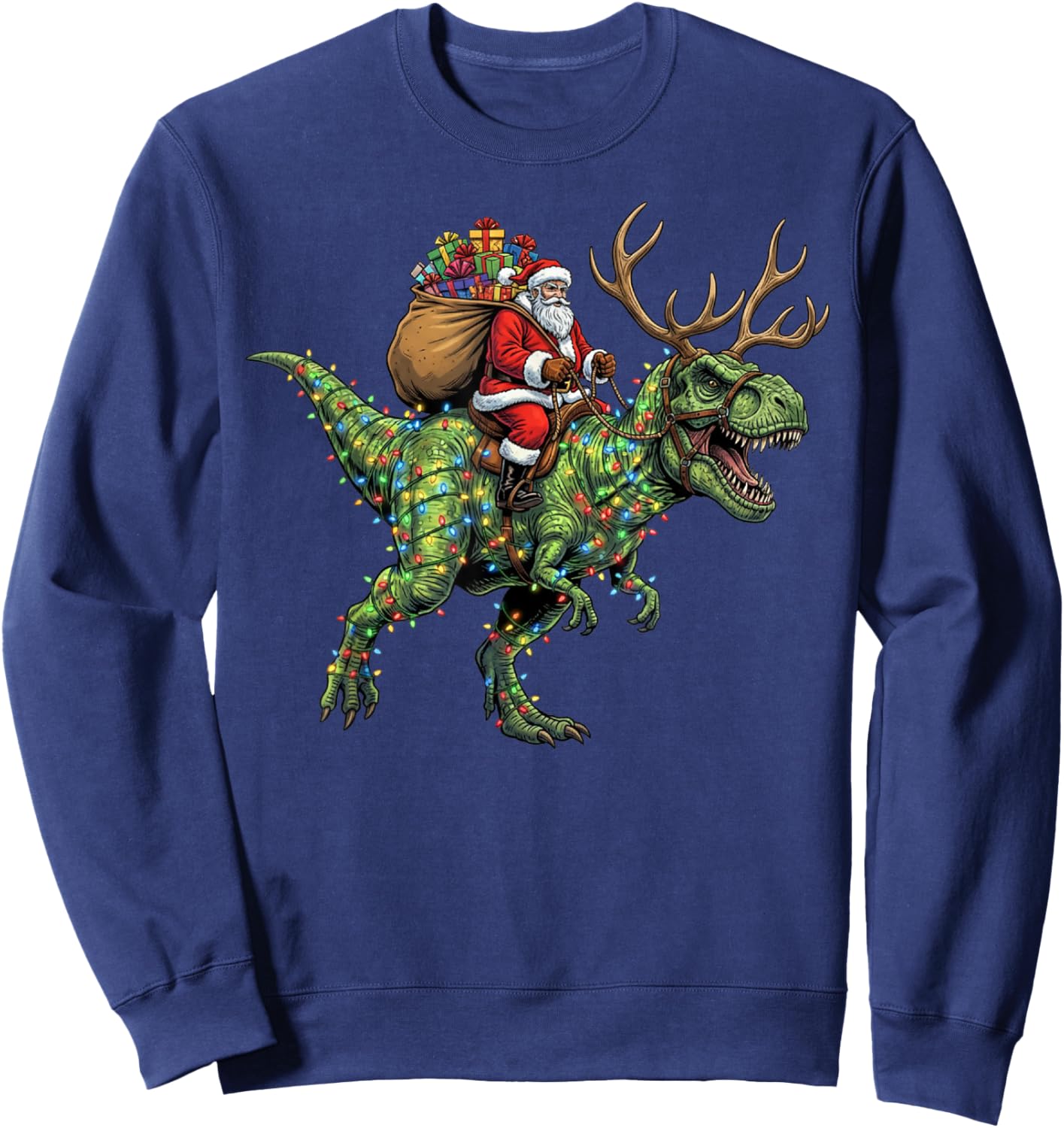 Funny Santa Riding Dinosaur T rex Christmas Boys Men Kids Sweatshirt - Sweatshirt | Navy