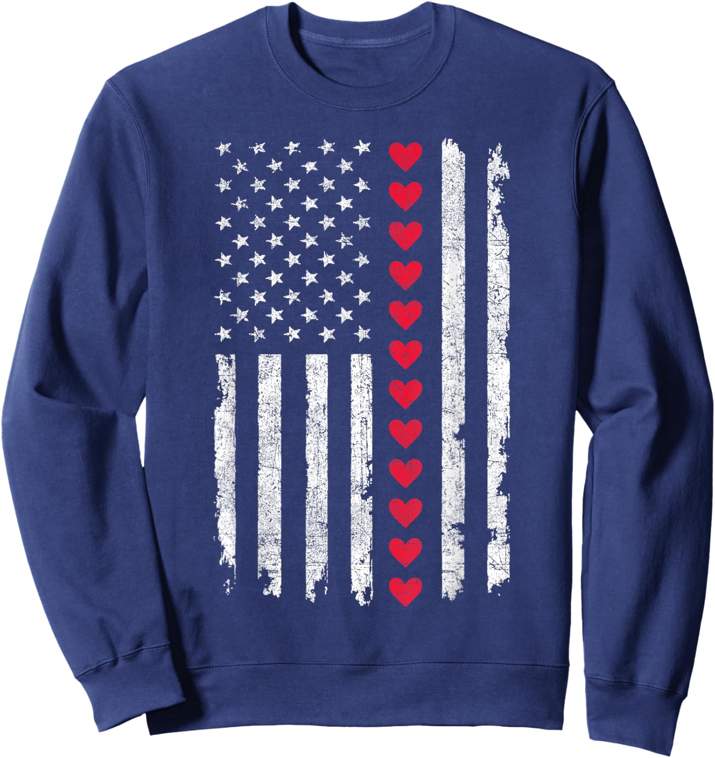 Valentines Day US American Flag Red Hearts Patriotic Love Sweatshirt - Sweatshirt | Navy