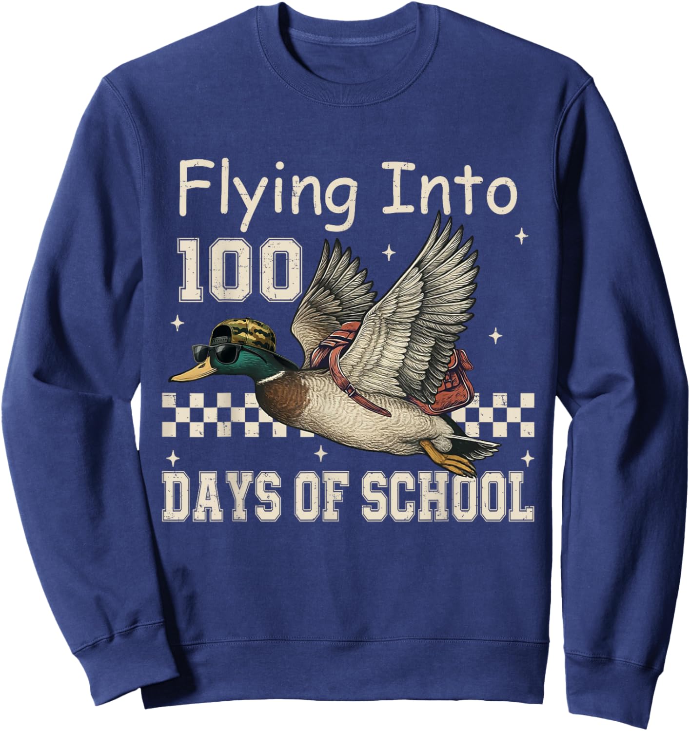 Flying Into 100 Days of School Camo Duck Hunting Sweatshirt - Sweatshirt | Navy