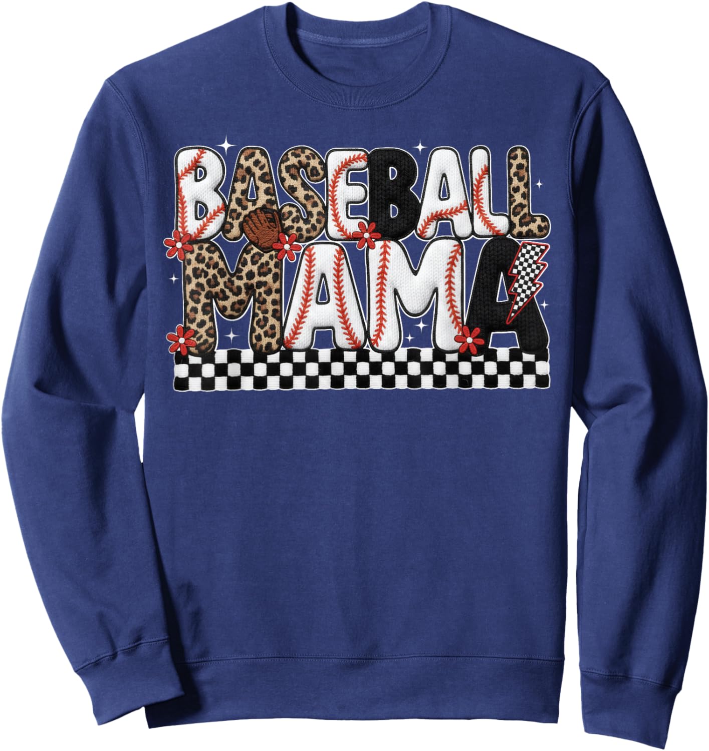 Game Day Baseball Mom Crochet Baseball Mama Checkered Sweatshirt - Sweatshirt | Navy