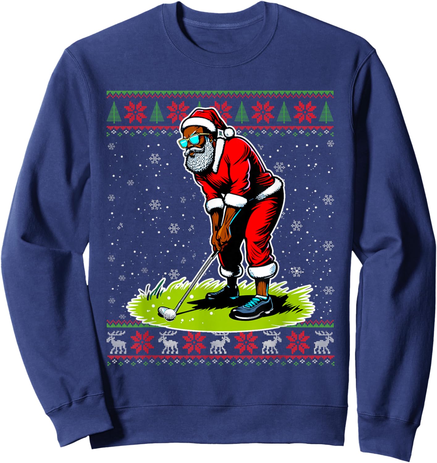 Christmas African American Santa Golf Ugly Christmas Sweater Sweatshirt - Sweatshirt | Navy