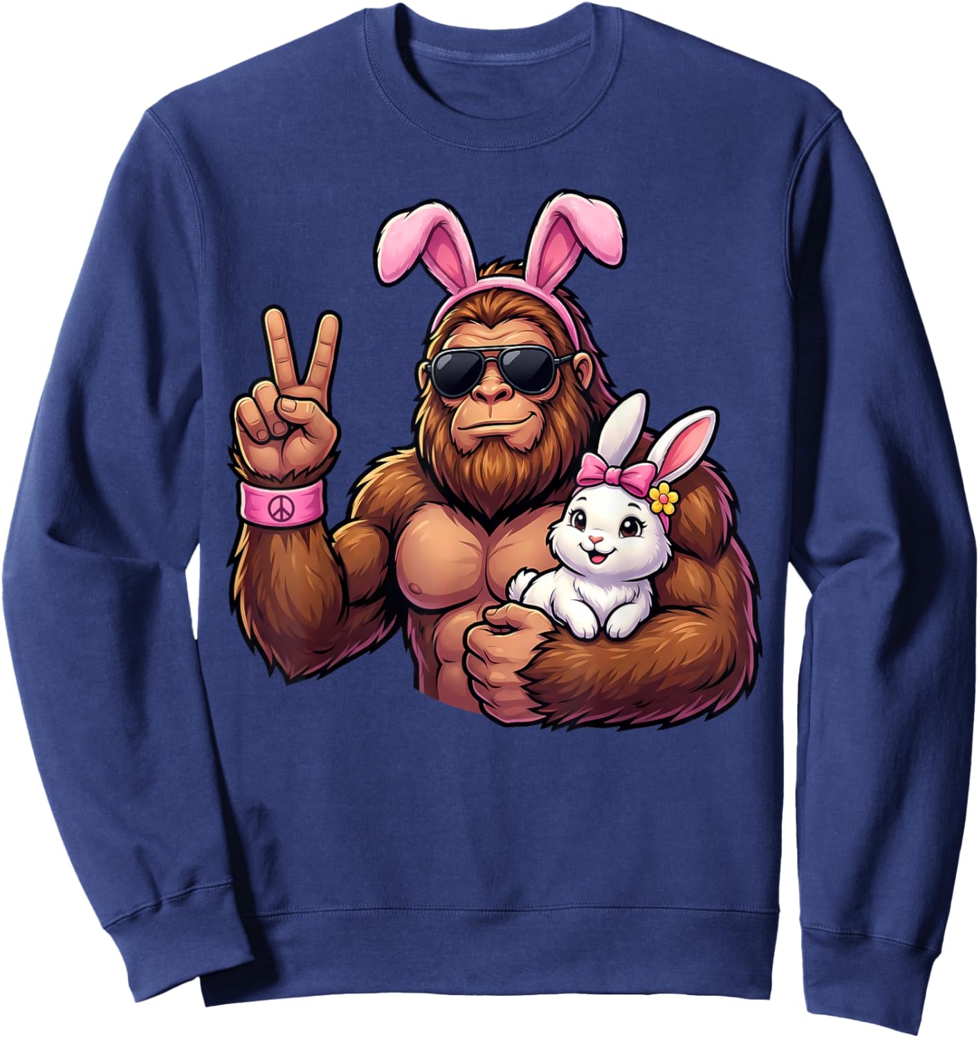 Bigfoot Easter Bunny Peace Sign Baby Animal Lover Sweatshirt - Sweatshirt | Navy