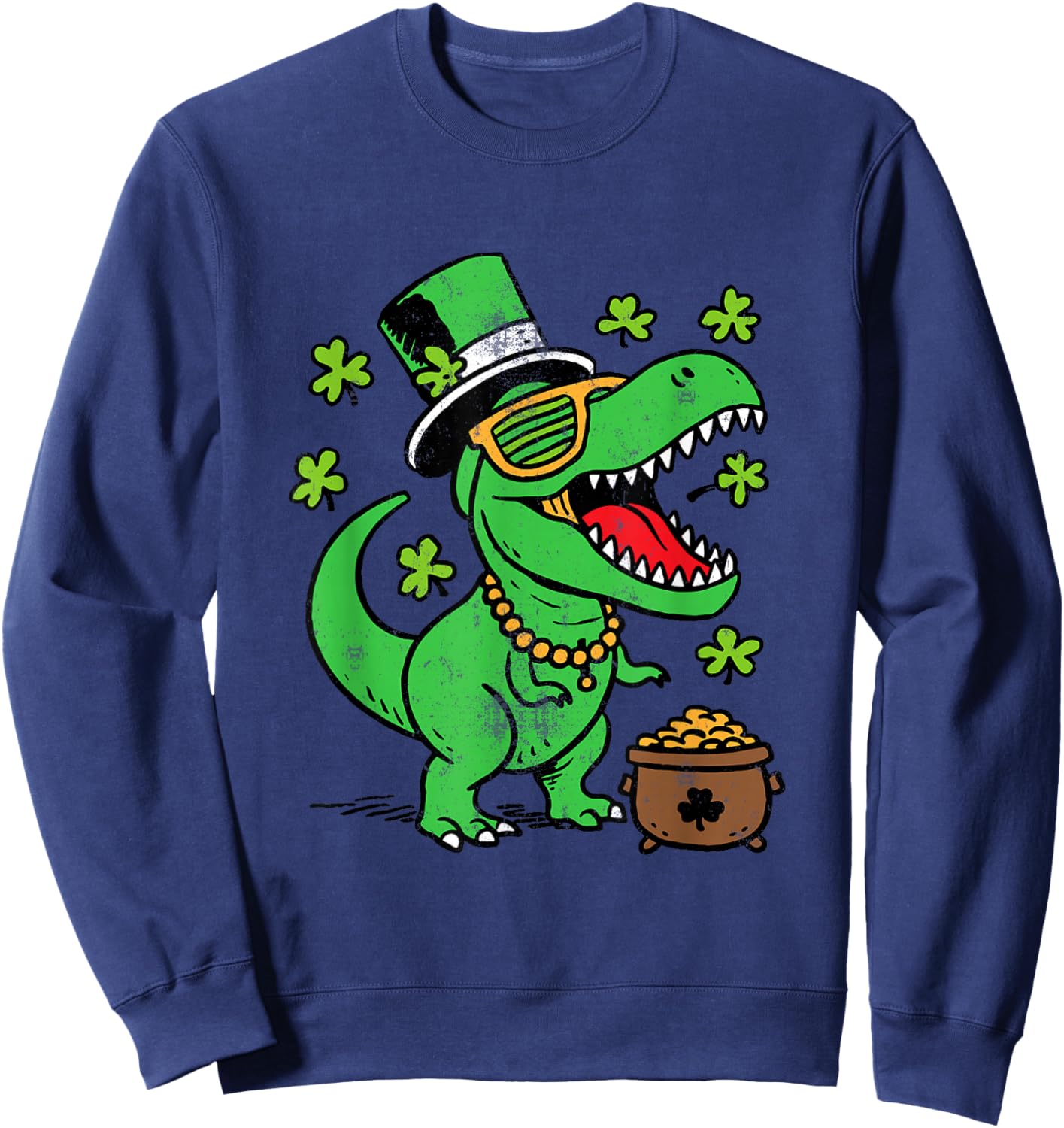 St Patricks Day Dinosaur Saint Pattys Trex Boys Kids Toddler Sweatshirt - Sweatshirt | Navy