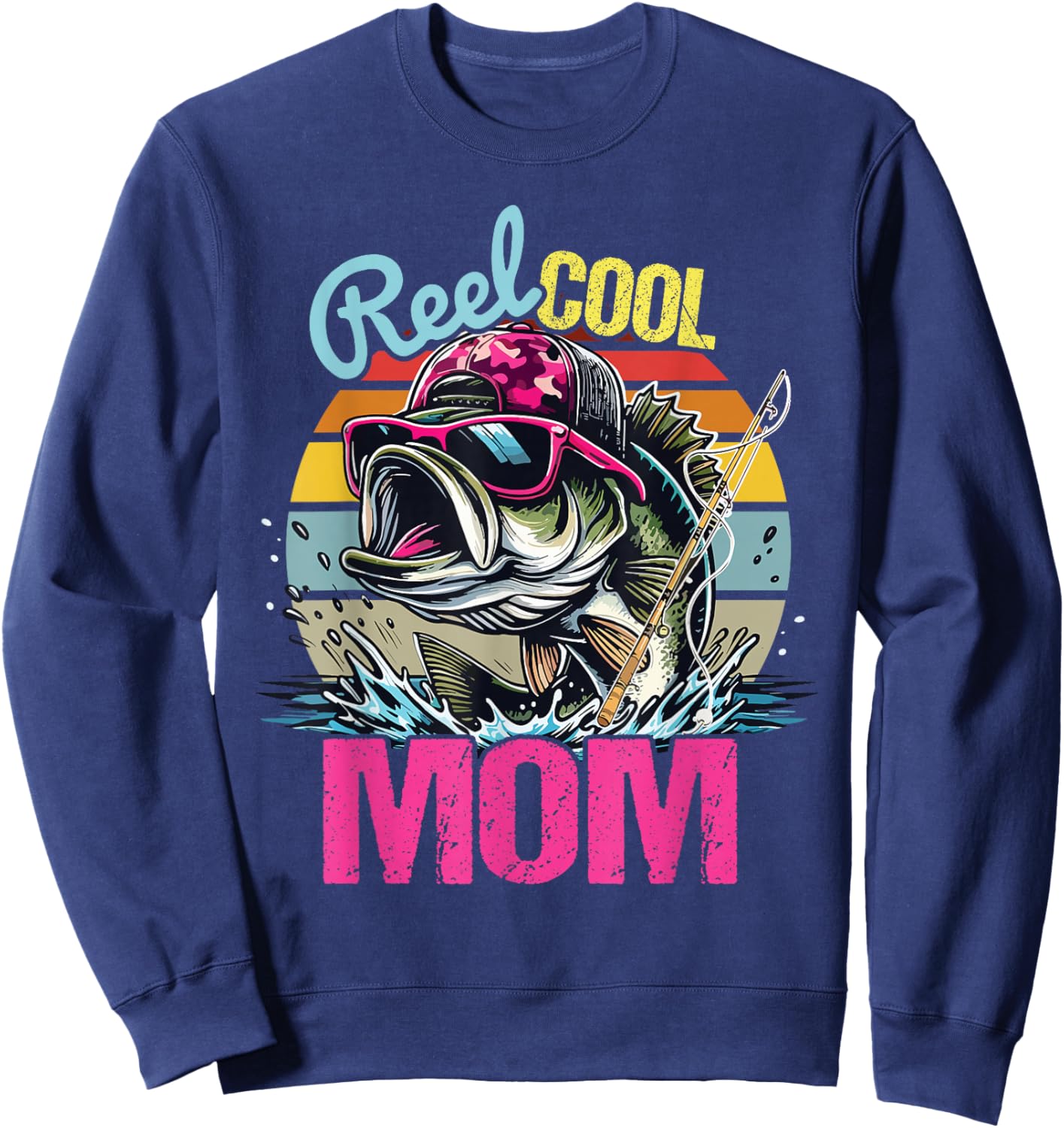 Vintage Reel Cool Mom Fishing Mom Mother's Day Sweatshirt - Sweatshirt | Navy