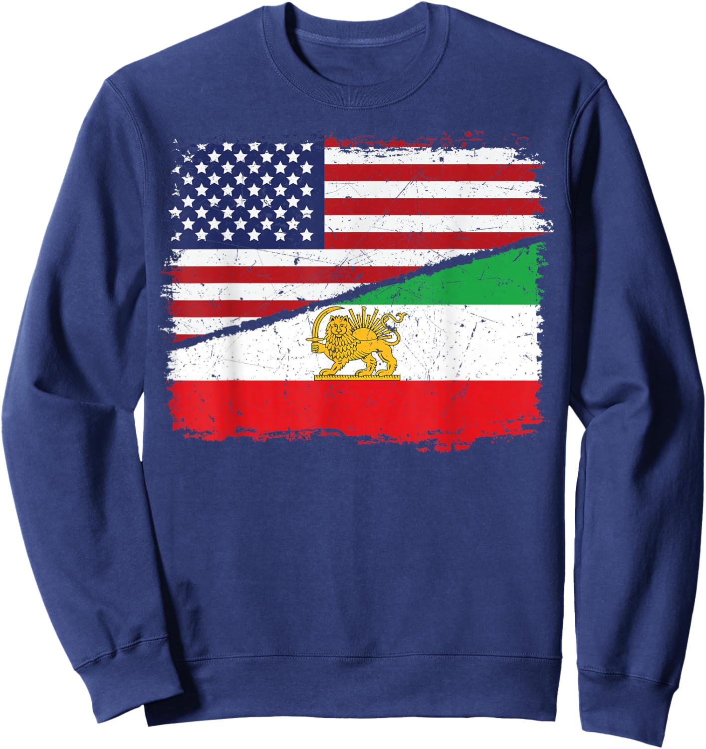 Half American Half Iranian US Flag Iran Flag Patriotic Sweatshirt - Sweatshirt | Navy