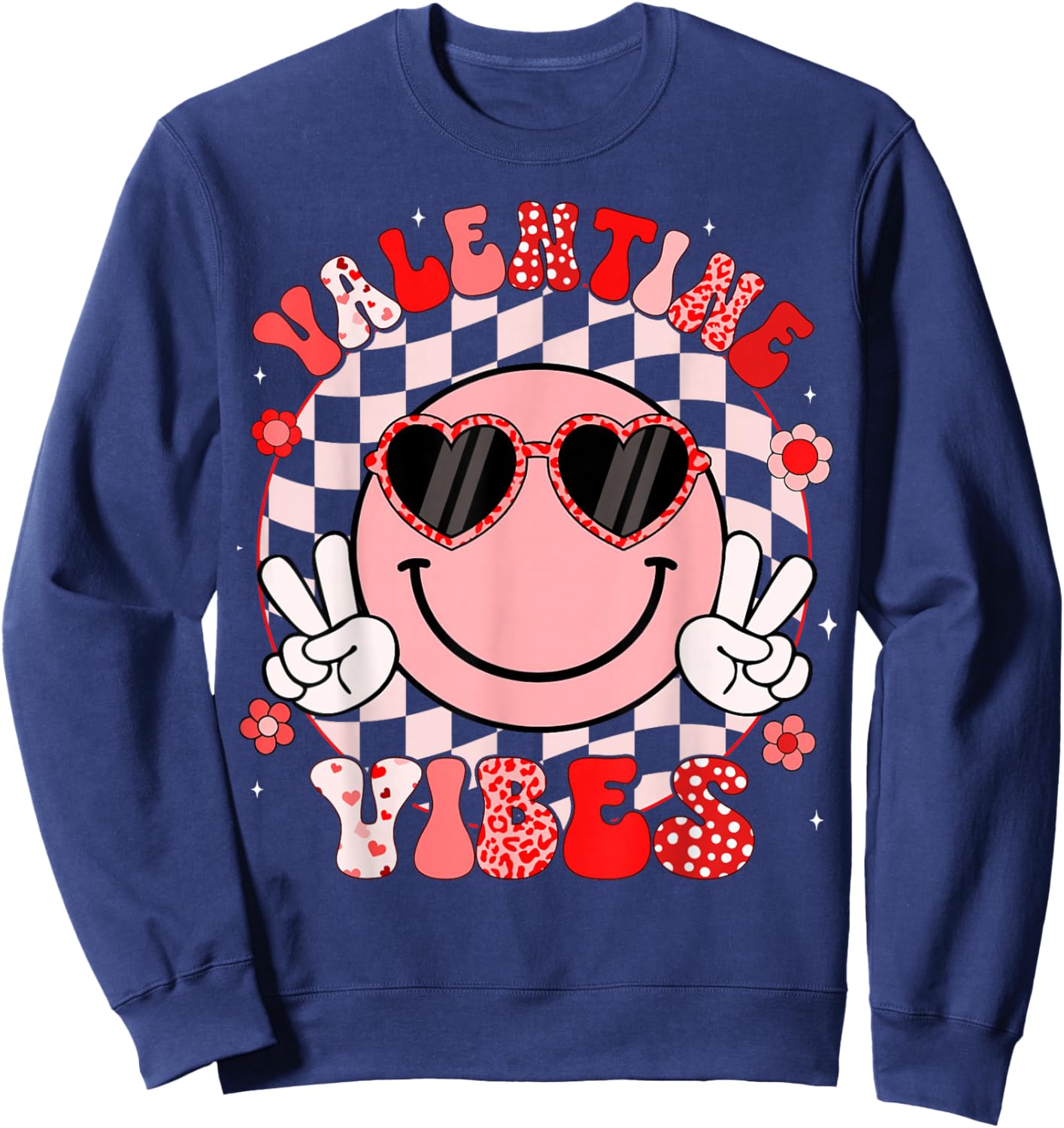 Groovy Valentine Vibes Valentines Day Shirts Women Girl Kids Sweatshirt - Sweatshirt | Navy