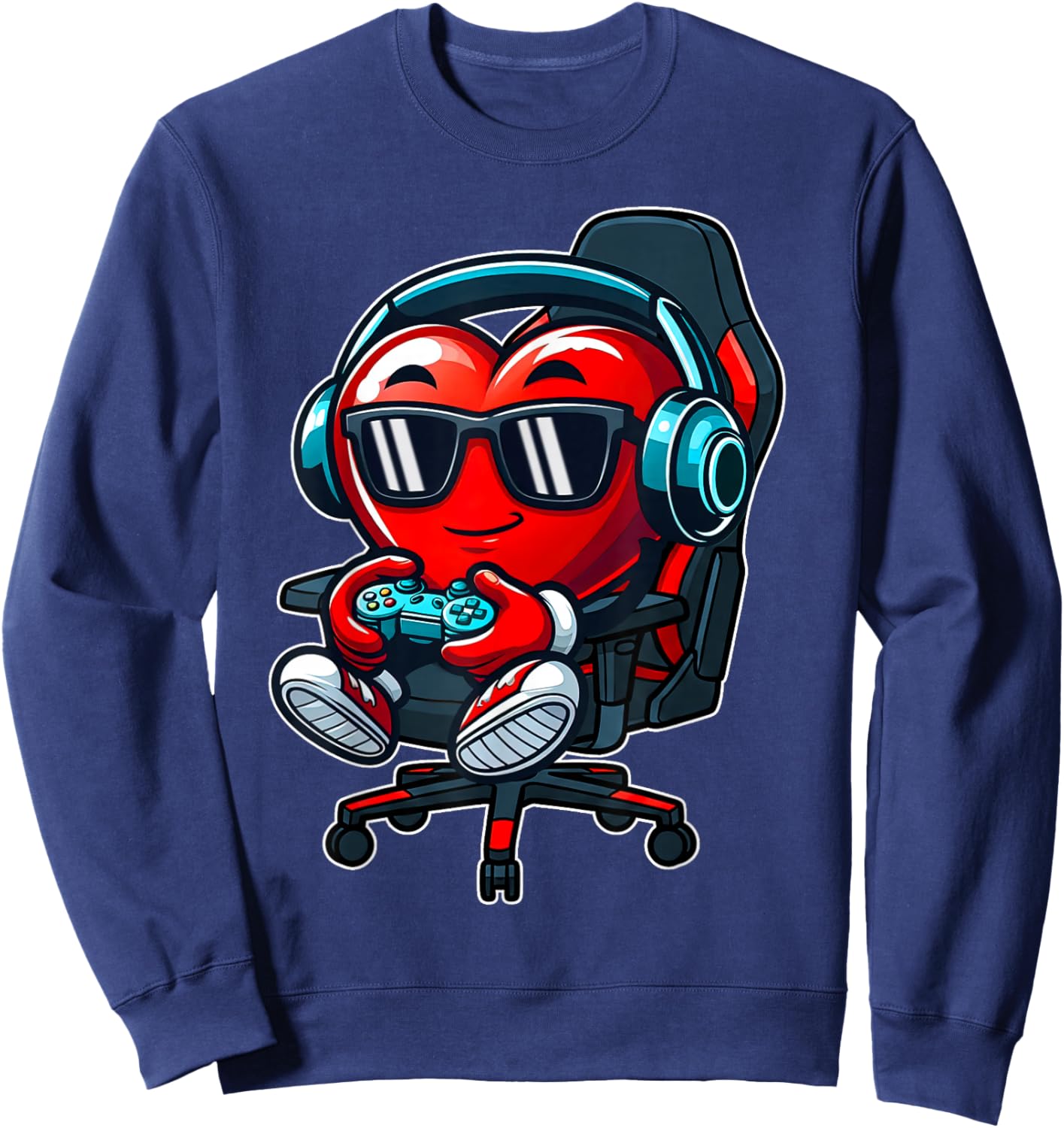 Funny Gamer Hearts Valentines Day Boys Kids Son Video Games Sweatshirt - Sweatshirt | Navy