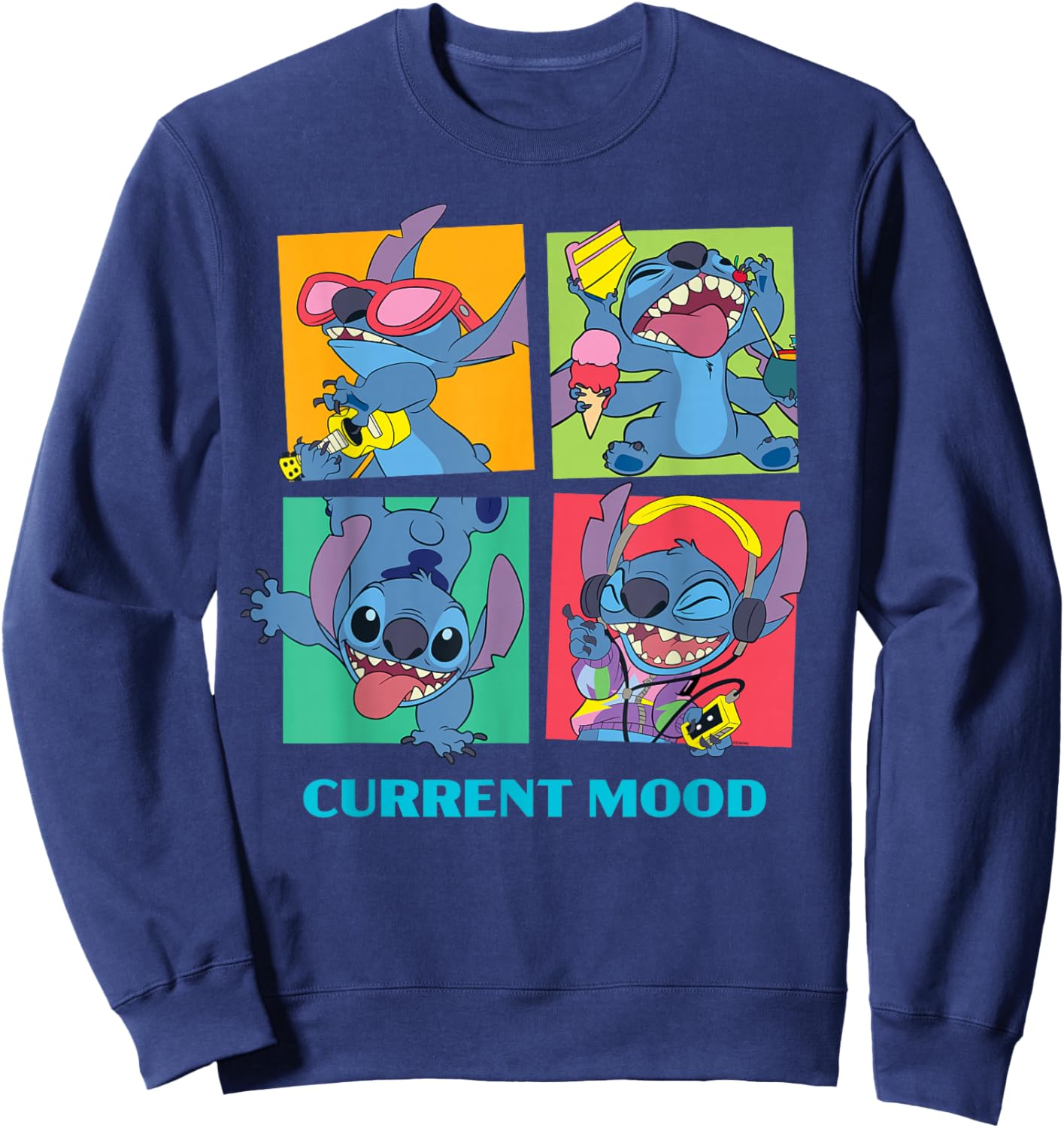 Disney Lilo & Stitch Current Mood Funny Stitch Moods Sweatshirt - Sweatshirt | Navy