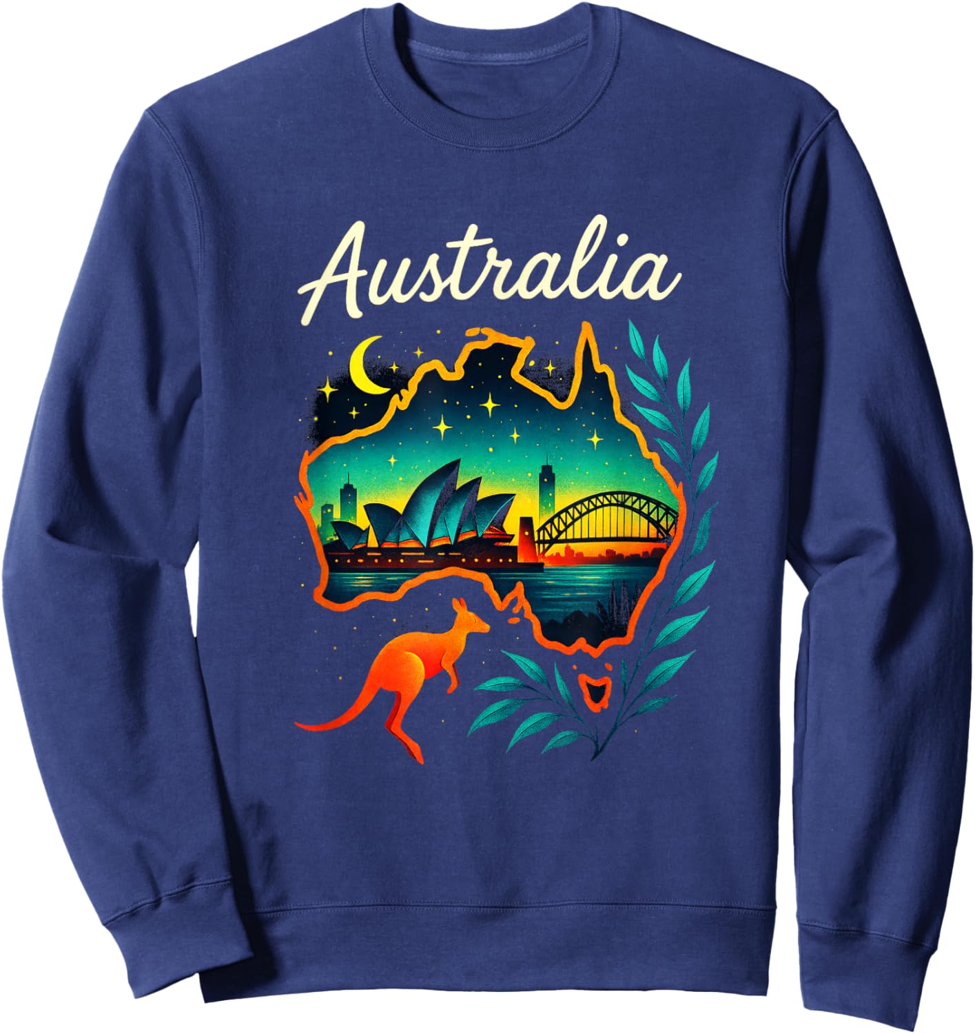 Australia - Map, Flag, Vintage, Kangaroo Sweatshirt - Sweatshirt | Navy