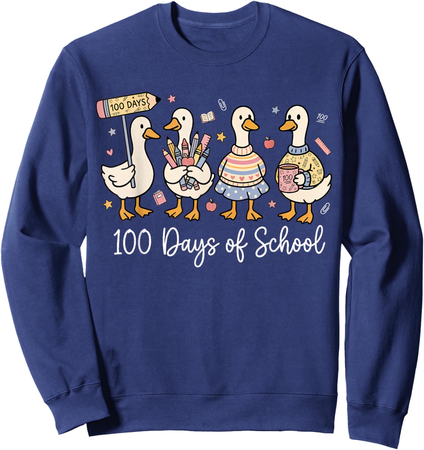 100 Days of School Geese Ducks Classroom Teacher Student Sweatshirt - Sweatshirt | Navy
