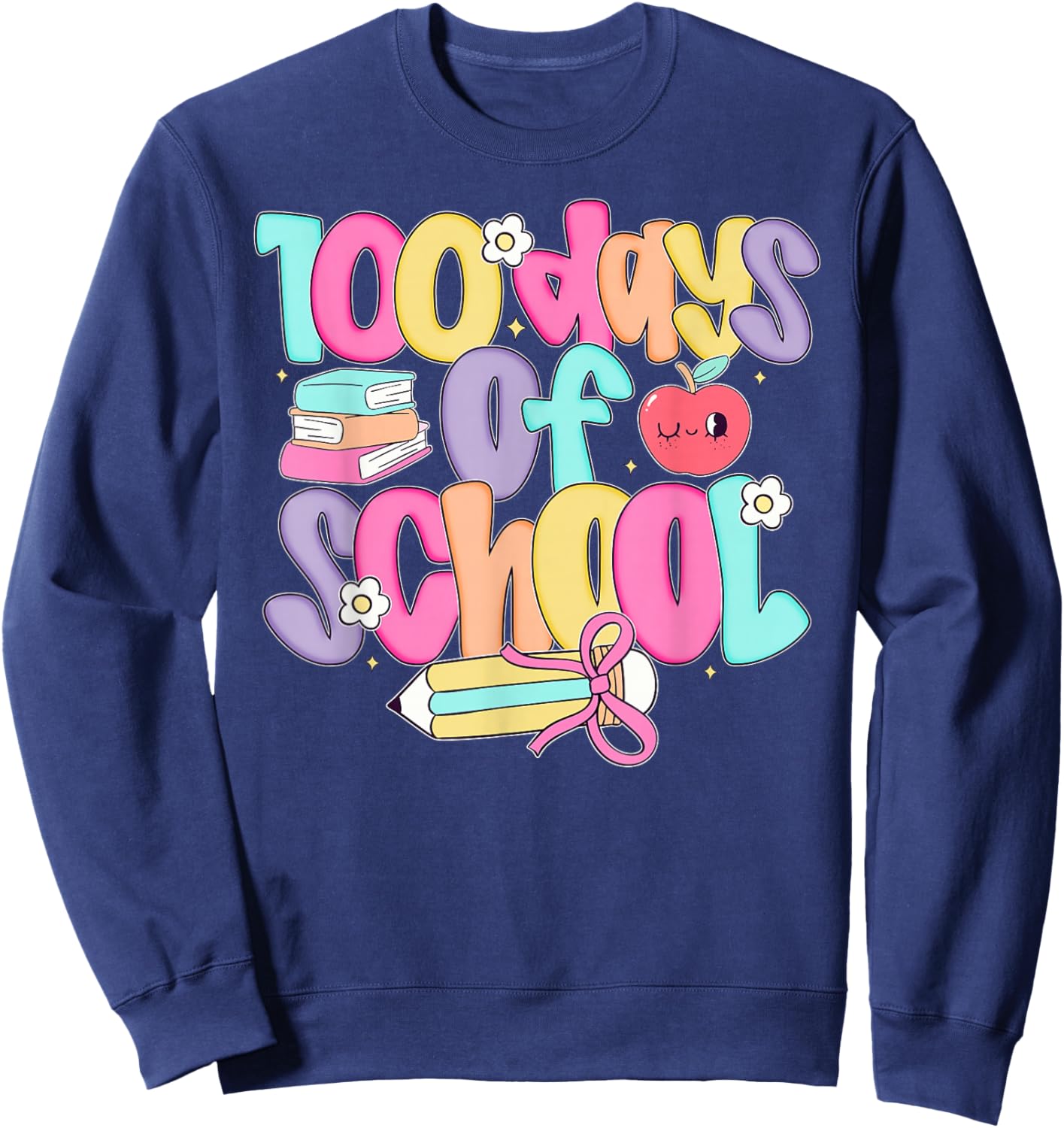 100 Days of School for Girls Kids Pink Coquette Bow Smarter Sweatshirt - Sweatshirt | Navy