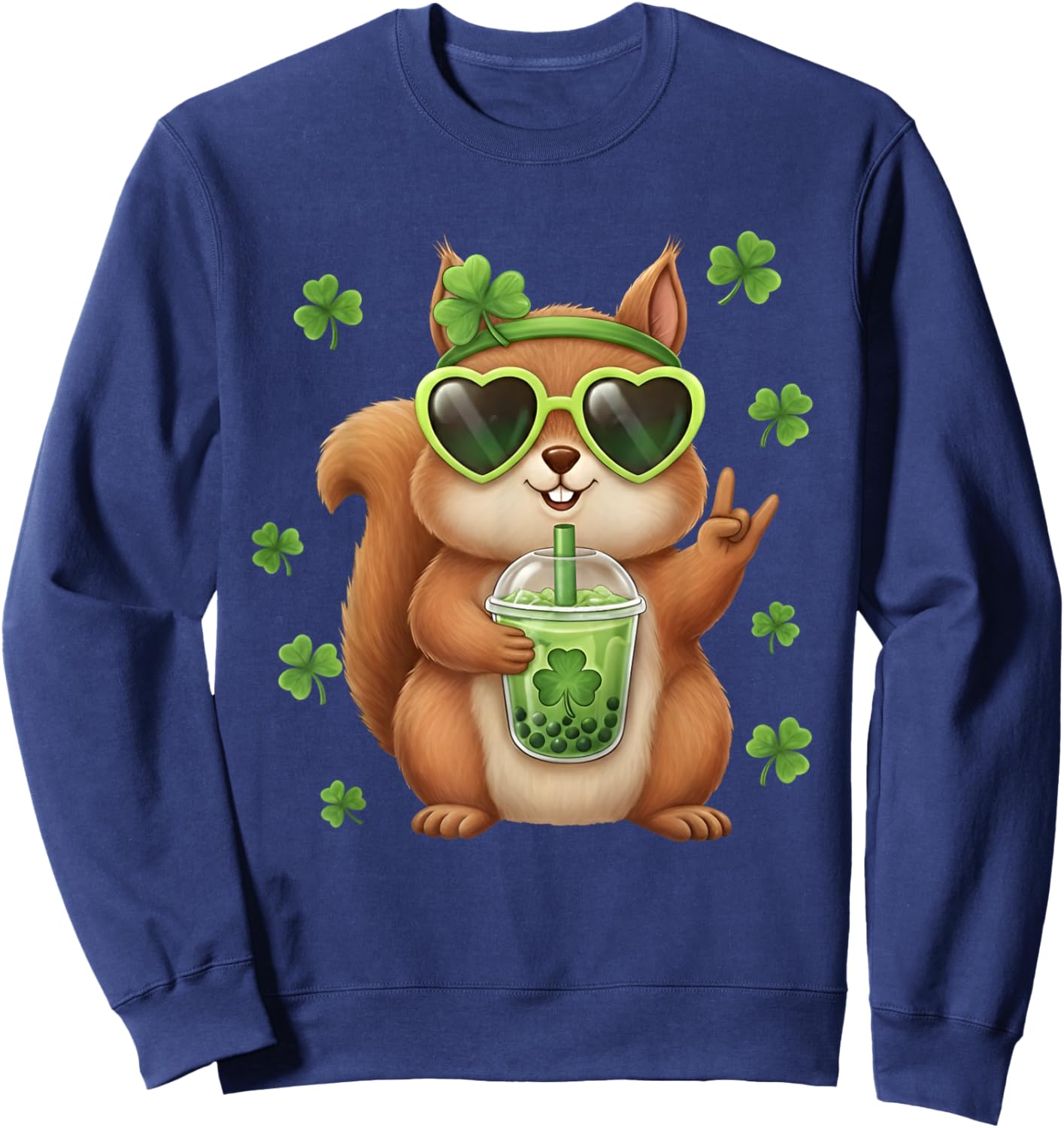 Cute Squirrel St Patricks Day Shamrock Squirrel Rock Lovers Sweatshirt - Sweatshirt | Navy
