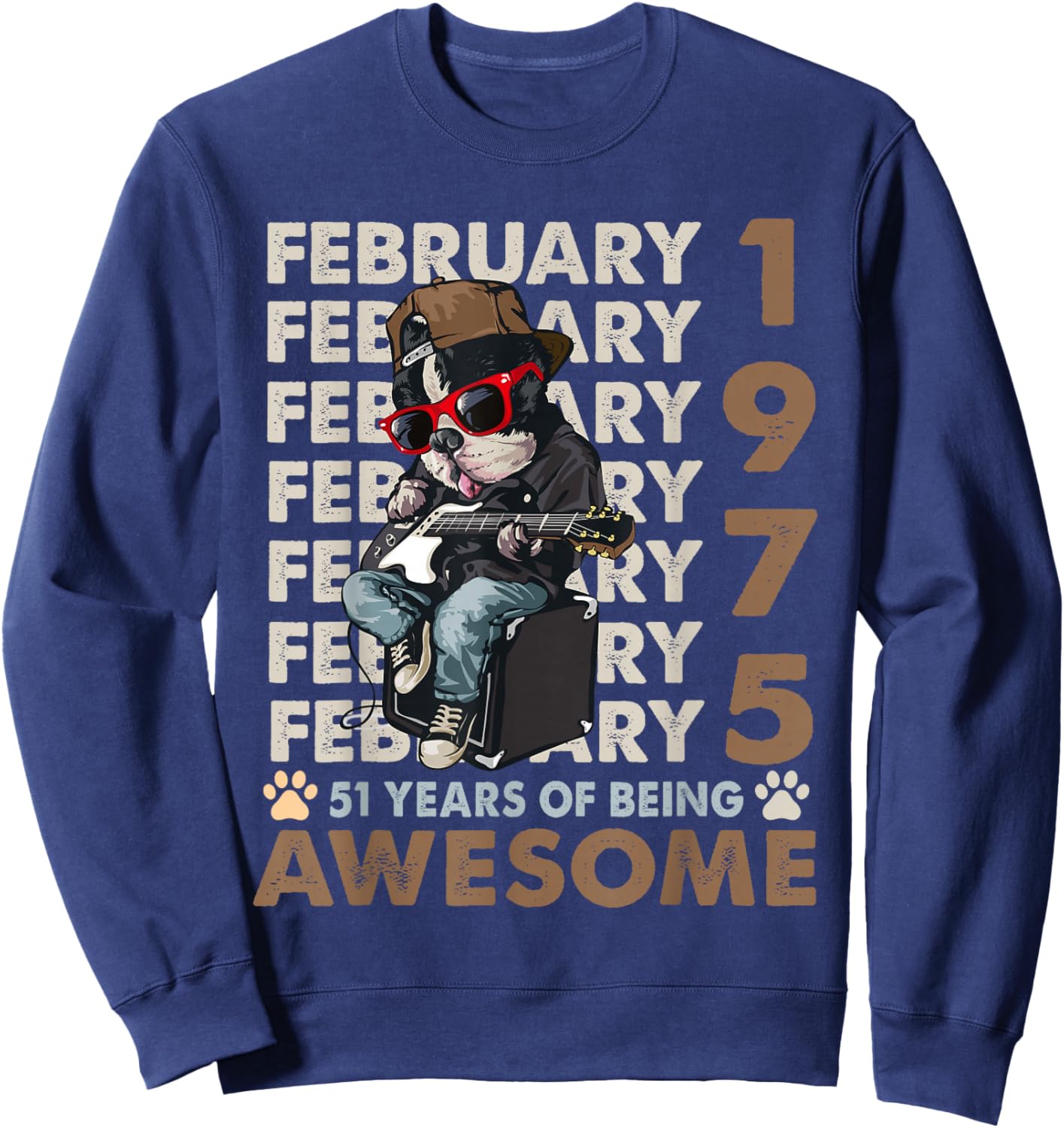 51st Birthday Dog Lover February 1975 Vintage 51 Years Old Sweatshirt - Sweatshirt | Navy