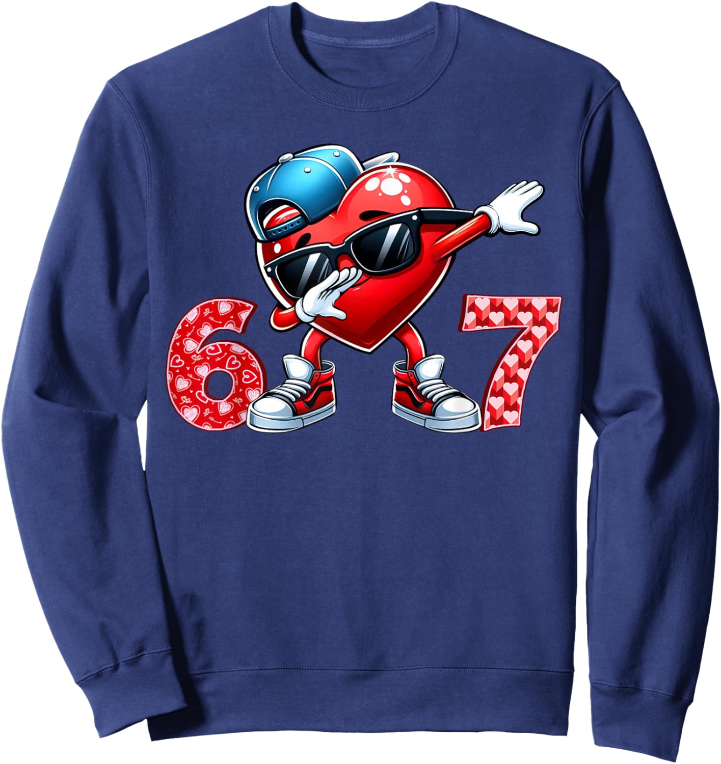 67 Meme 6 7 Heart Dabbing Six Seven Valentines Day Boys Kids Sweatshirt - Sweatshirt | Navy